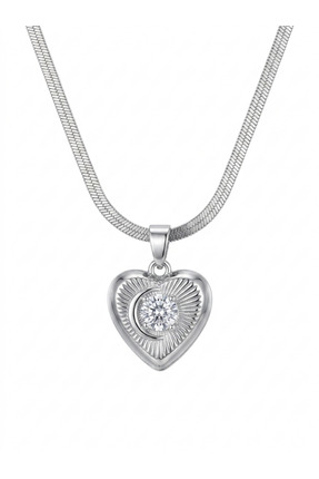 ZARİN JEWELS Ay Yıldız Detaylı Kalp Figürlü Çelik Balıksırtı Zincir Kolye
