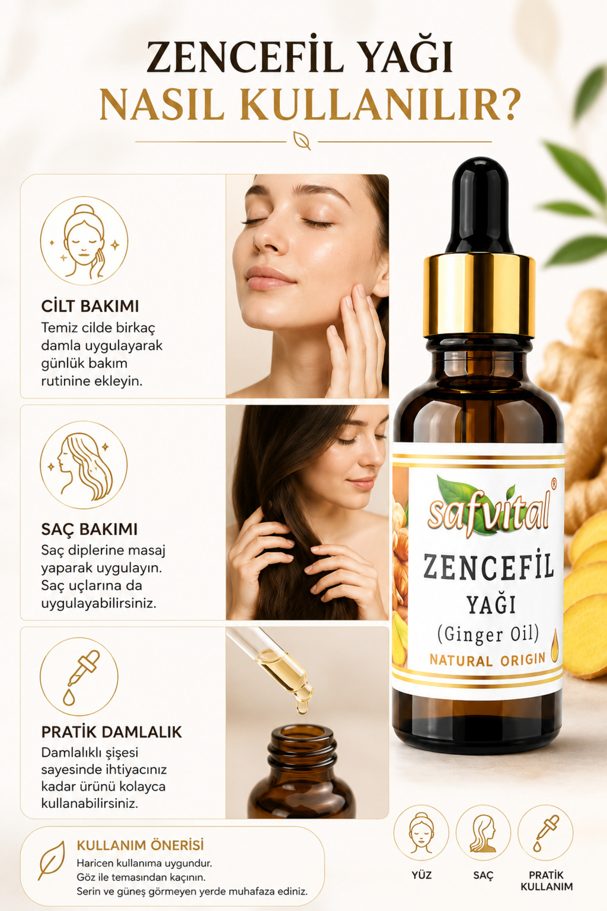 Zencefil Yağı 20 ml Aromatik Bitkisel Bakım Yağı Damlalıklı Amber Cam Şişe Maserasyon Kas ve Eklem Masajı Şişkinlik Hazımsızlık Karın Rahatlatıcı Bitkisel Premium Bakım Yağı — safvital-zencefil-yağı-20ml — تصویر 5 از 9