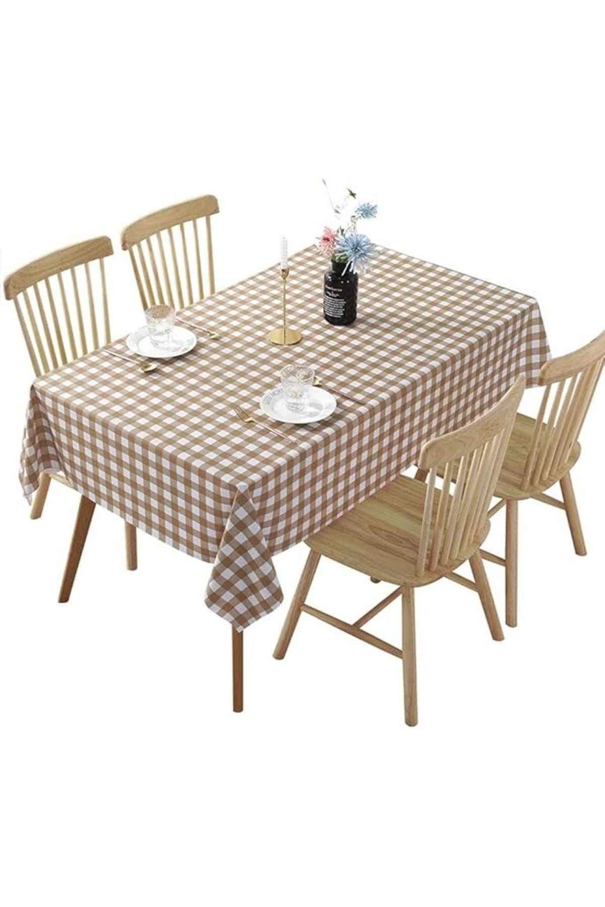 Gingham Checkered Tablecloth - Brown and White Plaid Table Cover for Dining Room, Kitchen & Outdoor Picnic., rm5739,