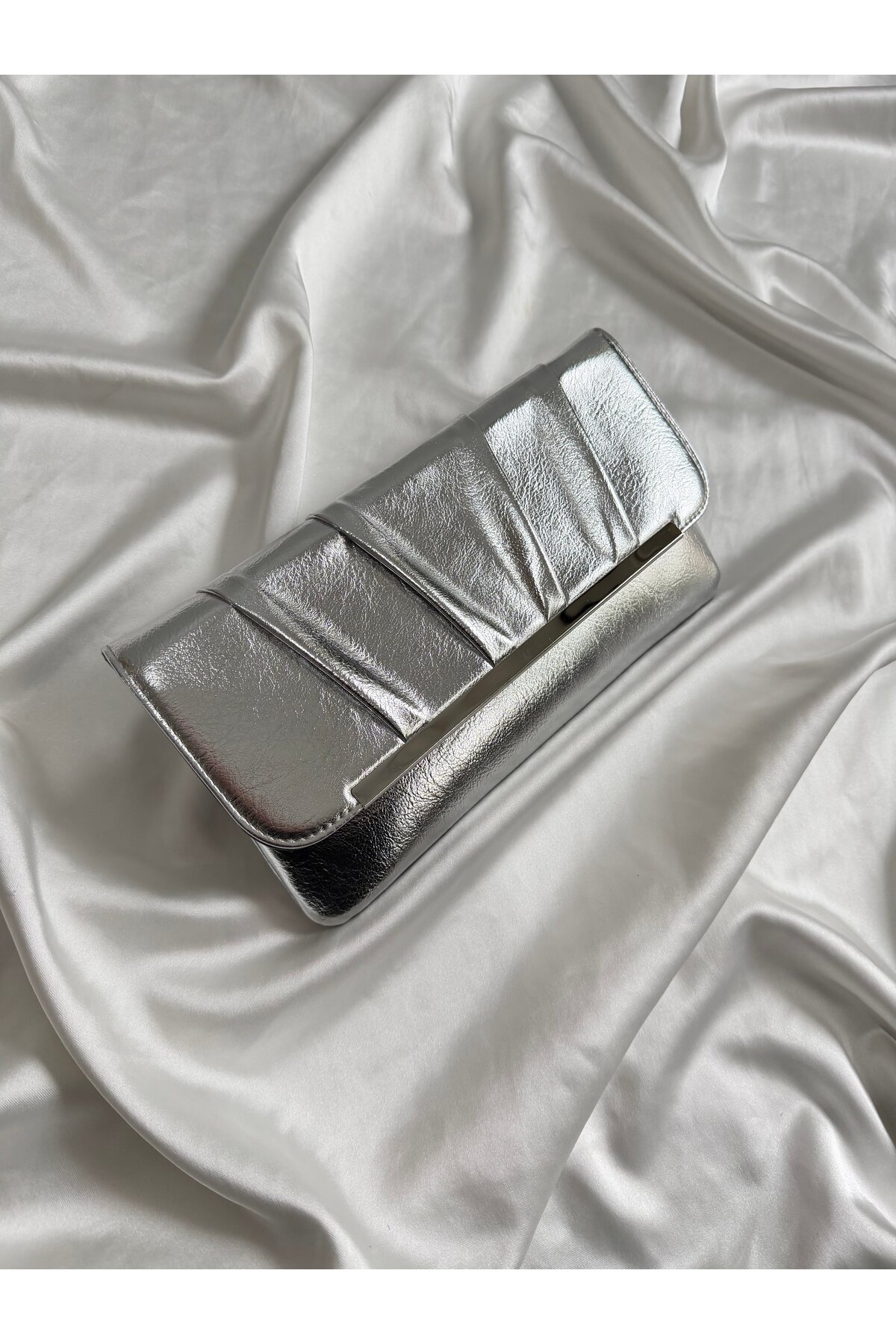 Mia Collection Holly Model Düğün Nişan Abiye Çanta Clutch Çanta Gümüş görsel 3