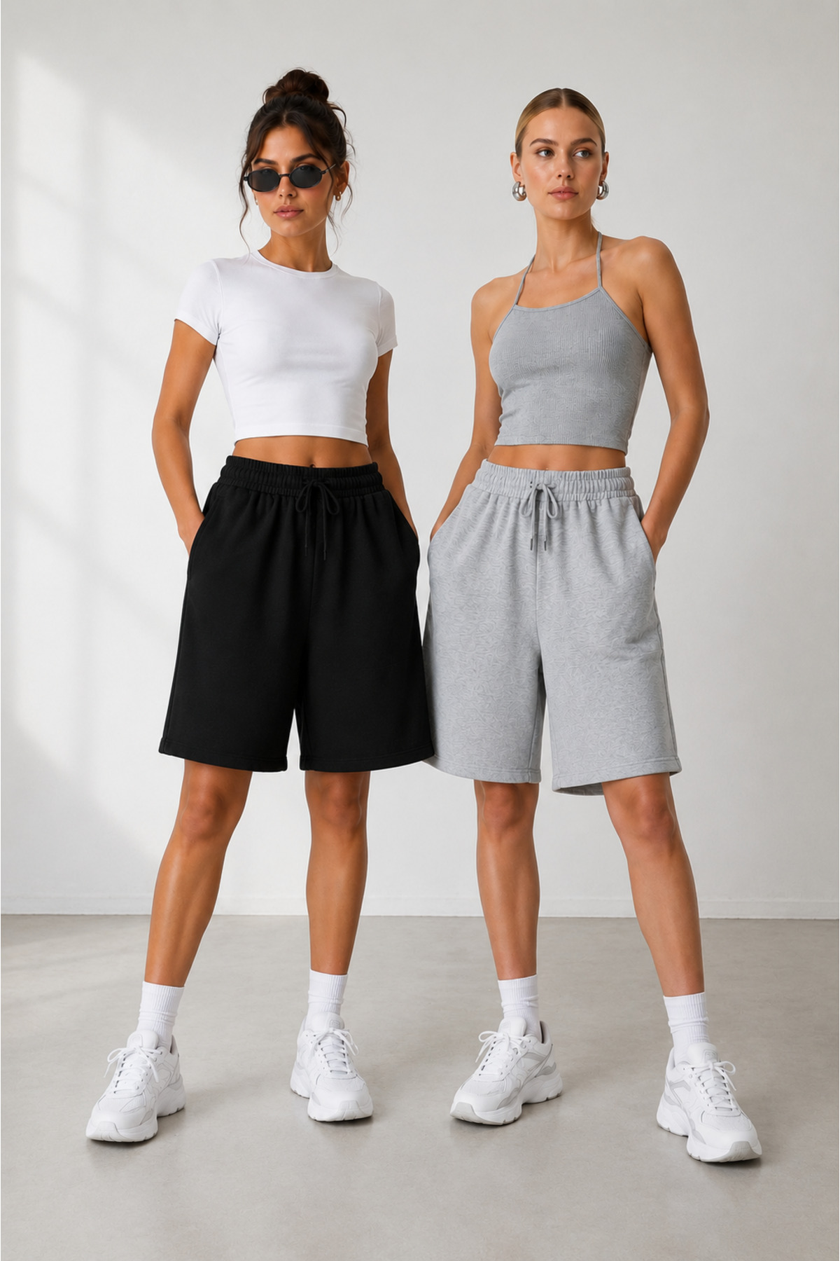 BERYY MODA 2 Pieces Black-Grey Oversize Fit Shorts Bermuda Comfortable Fit An...