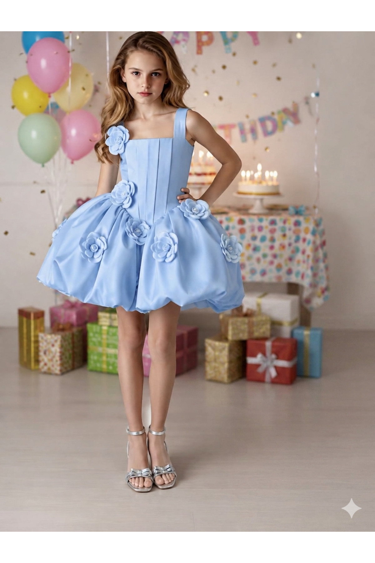 ATELIER LAURA Kız çocuk Kare yaka balon elbise