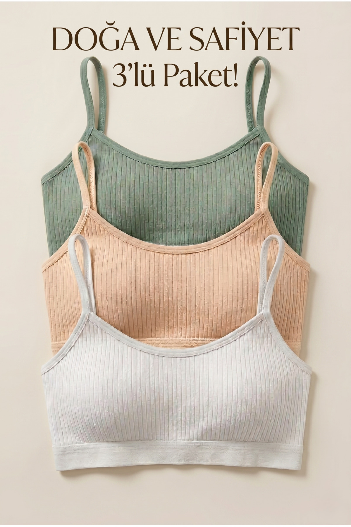 underwear bodyway 3’lü Çıkarılabilir Pedli Fitilli İp Askılı Bralet Büstiyer Crop Atlet