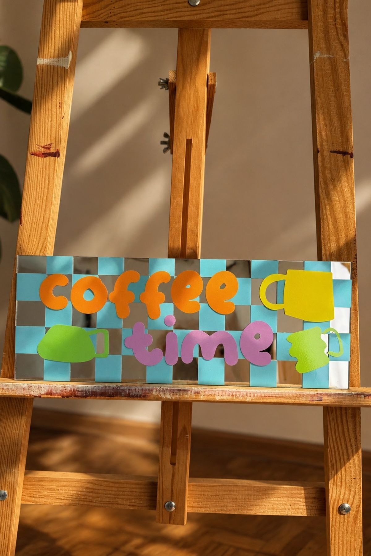 Coffe Time Ayna Görünümlü Pleksi Duvar Dekoru – Kahve Köşesi Dekorasyonu (40x15 cm)