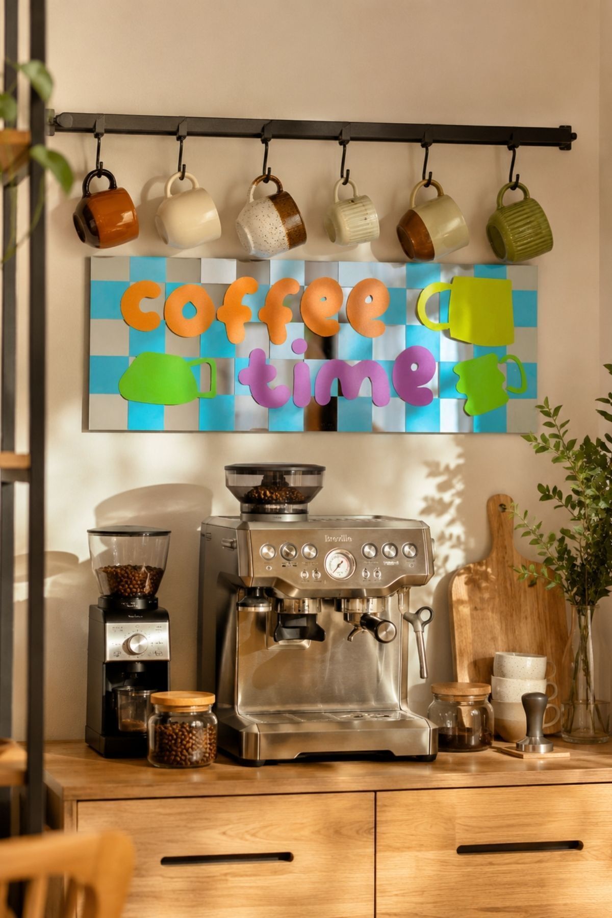 Coffe Time Ayna Görünümlü Pleksi Duvar Dekoru – Kahve Köşesi Dekorasyonu (40x15 cm)