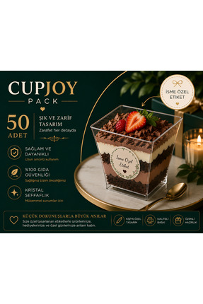 CupJoy Prizma Tatlı Kabı 200cc 50 Adet Şeffaf Plastik Tatlı Kabı Magnolia Kab...