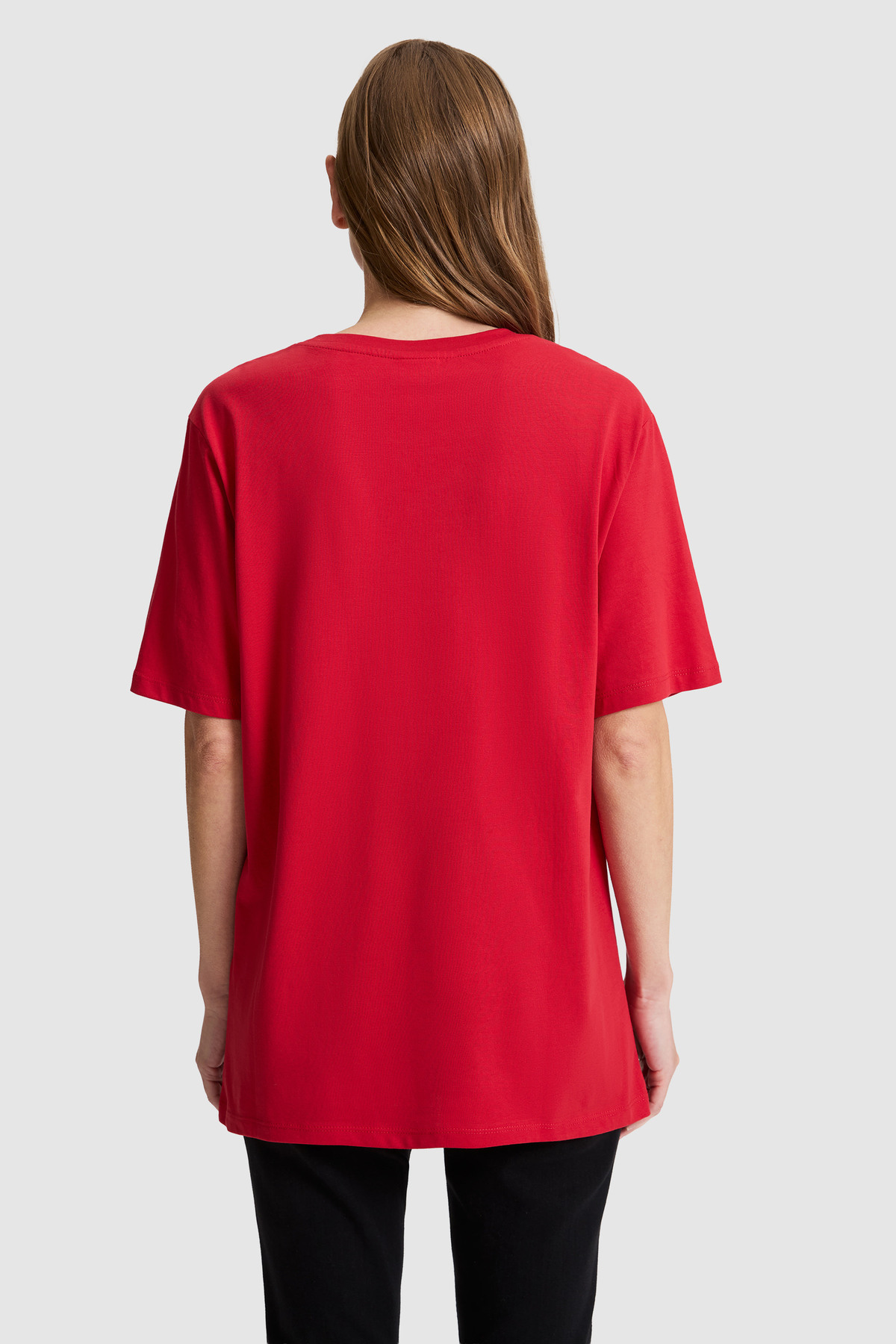 U.S. Polo Assn.  Kadın Kırmızı Bisiklet Yaka Basic Tişört 50321690-VR171 - Görsel 5