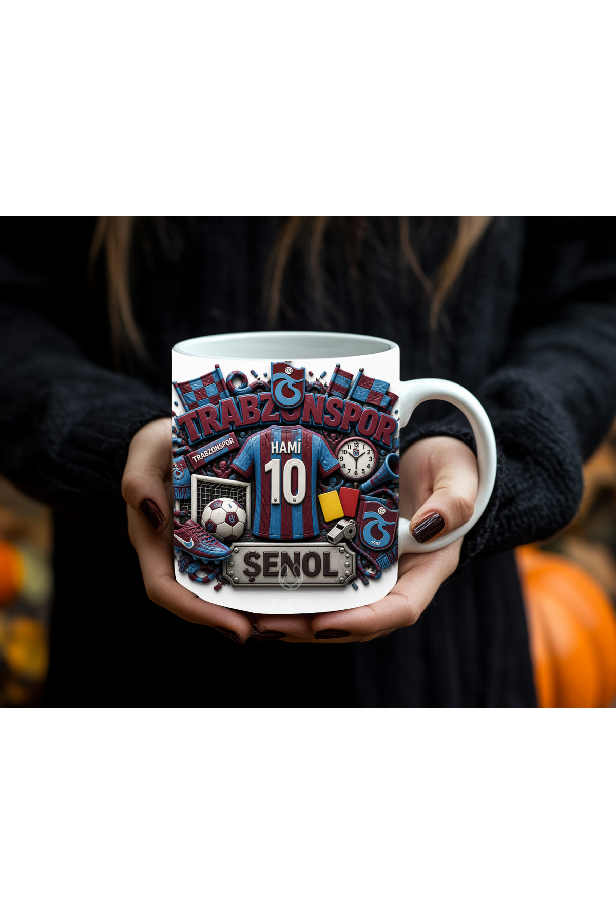 Personalized Name Burgundy Blue Anchovy Fan Printed Gift Mug - Name should be given with your order number.