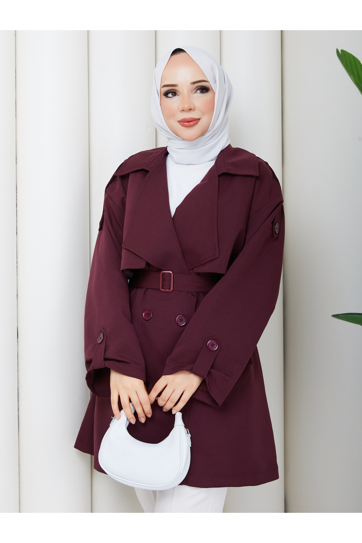 RACE FASHİON Yarı Astarlı Torino Kumaş Oversize Trençkot RC3136 görsel 5