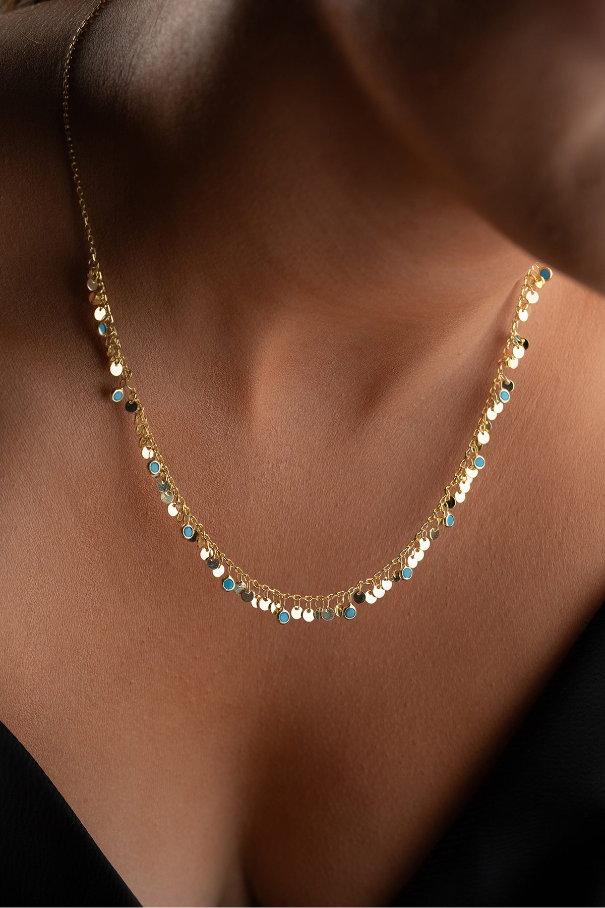 Silvano Jewelry 925 Ayar Gümüş Pullu Turkuaz Taşlı Salaş Kolye görsel 3