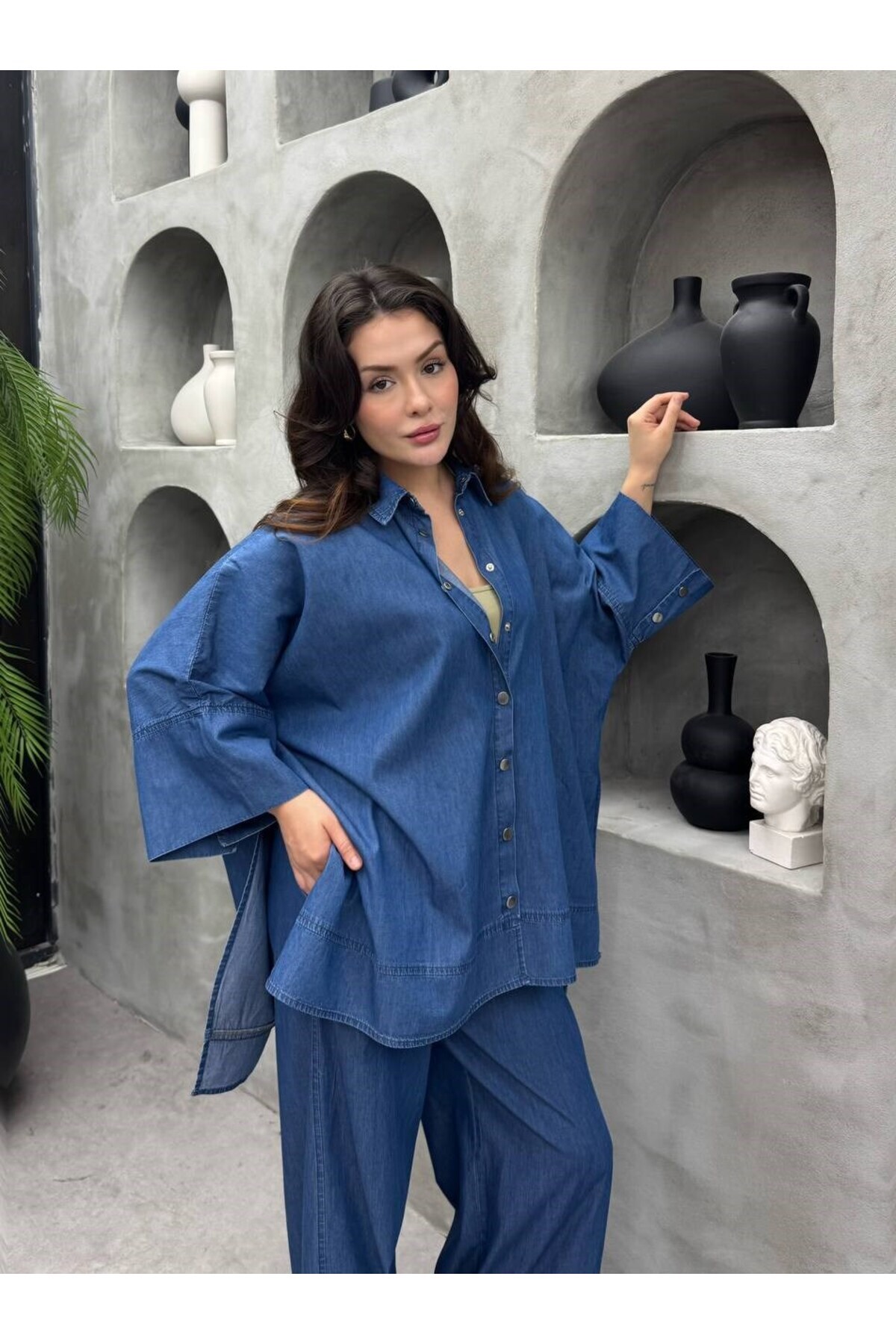 Cardella Lina Oversize Tncl Set - Hijab-Friendly Shirt and Wide-Leg Pants Set