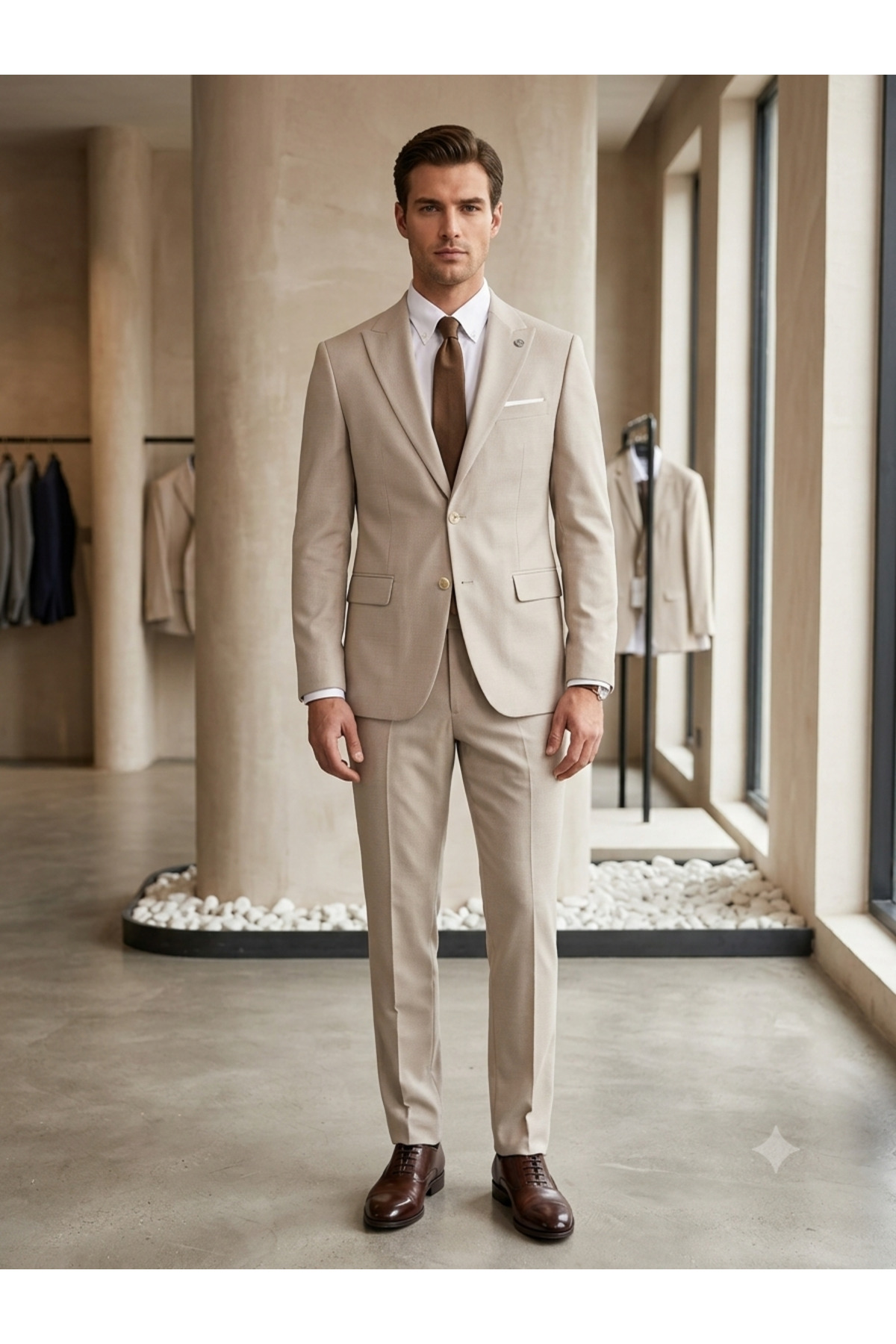 کت و شلوار کلاسیک کرم رنگ اسلیم فیت — کرم ۸۸۸۷۸۹۳ — تصویر 2 از 3