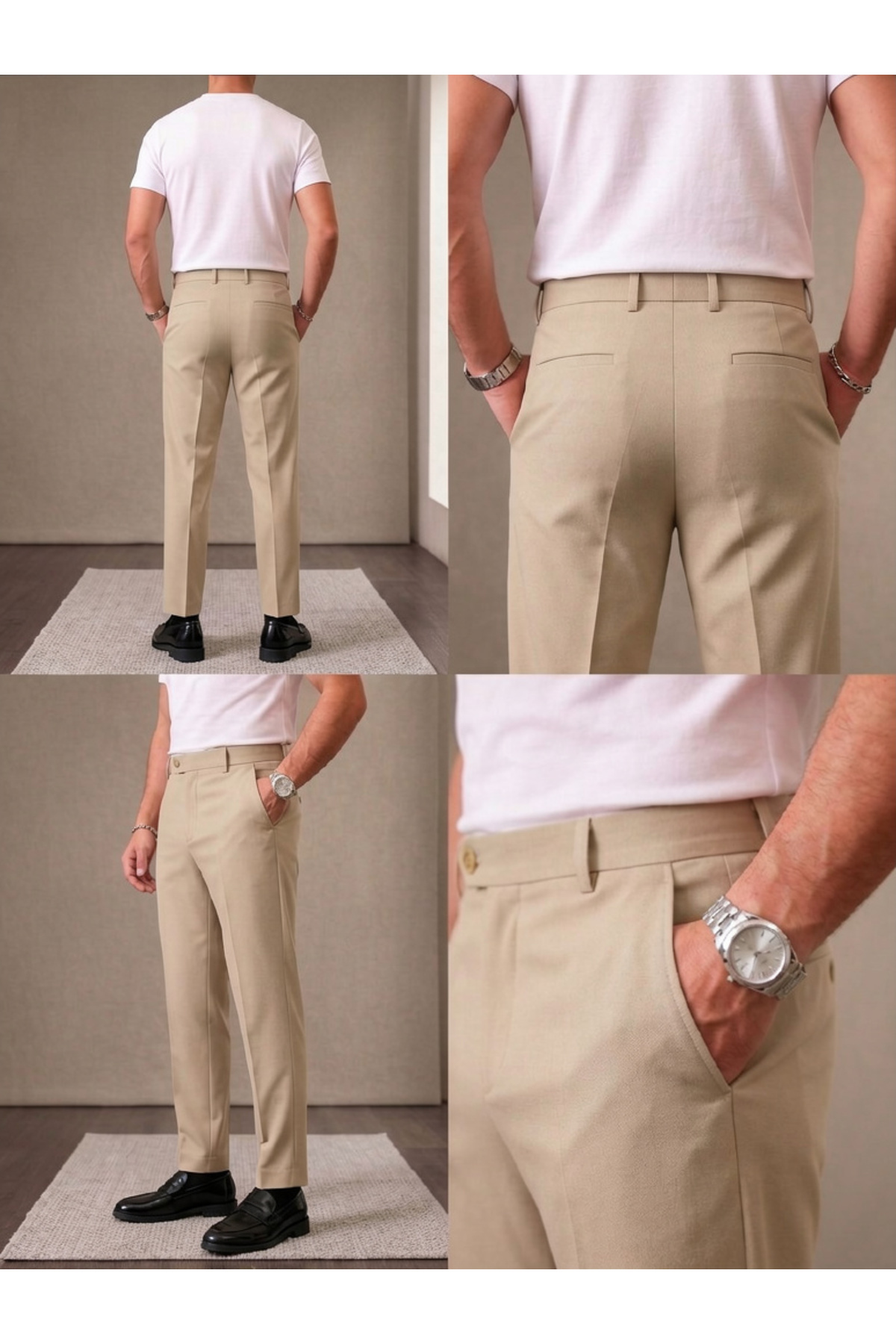 Slim fit tapered Kumaş Pantolon — کرم Tapered — تصویر 2 از 2