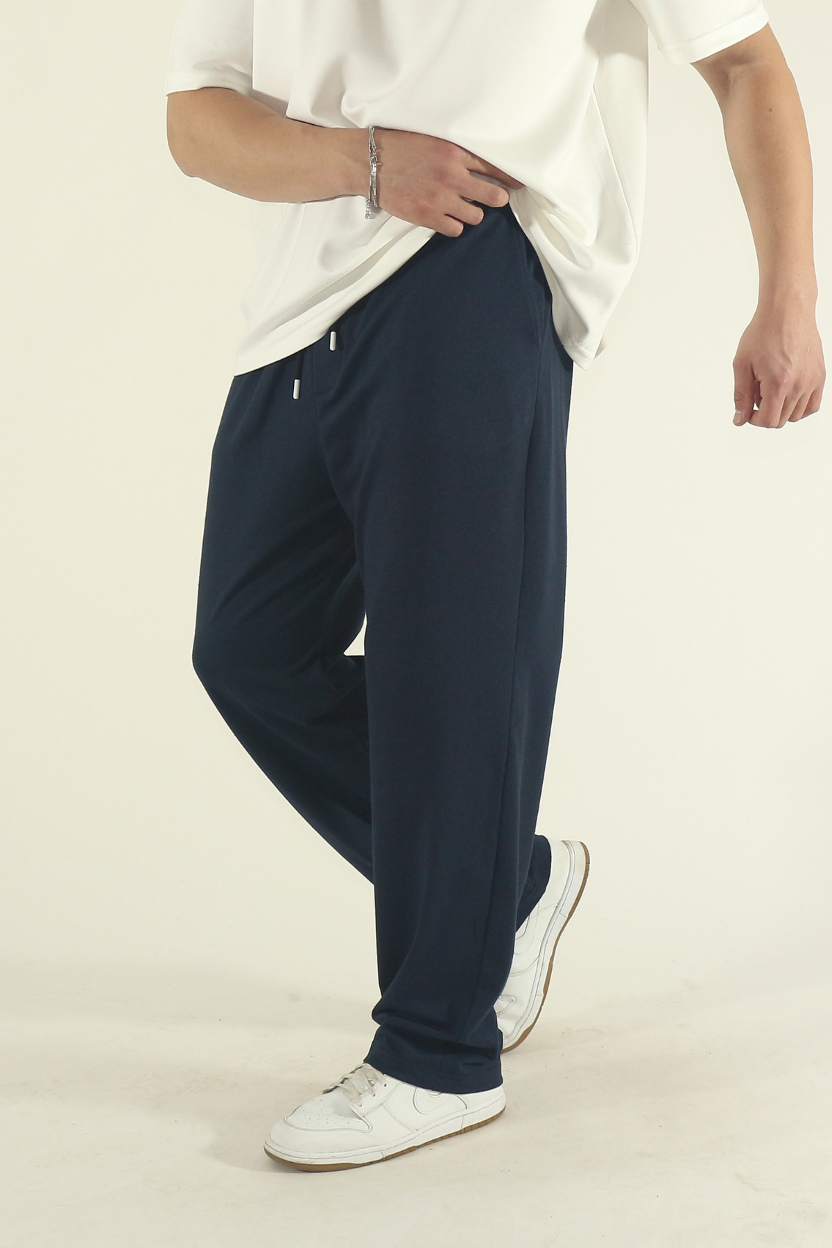 STRAVON Erkek Lacivert Baggy Oversize Relaxed 4 Mevsim Eşofman Altı Bol Paça 2 İplik Tam Kalıp