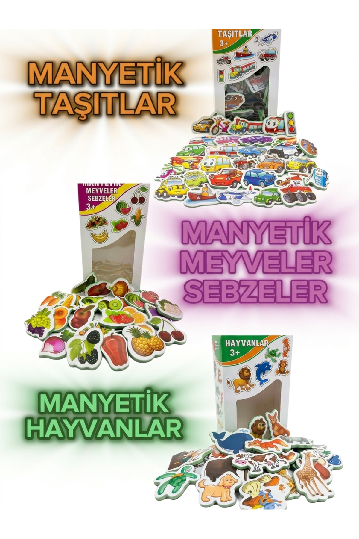 三遊間 5枚まとめ売り The Monarch Co 3'lü Eğitici Manyetik Set - Hayvanlar, Taşıtlar