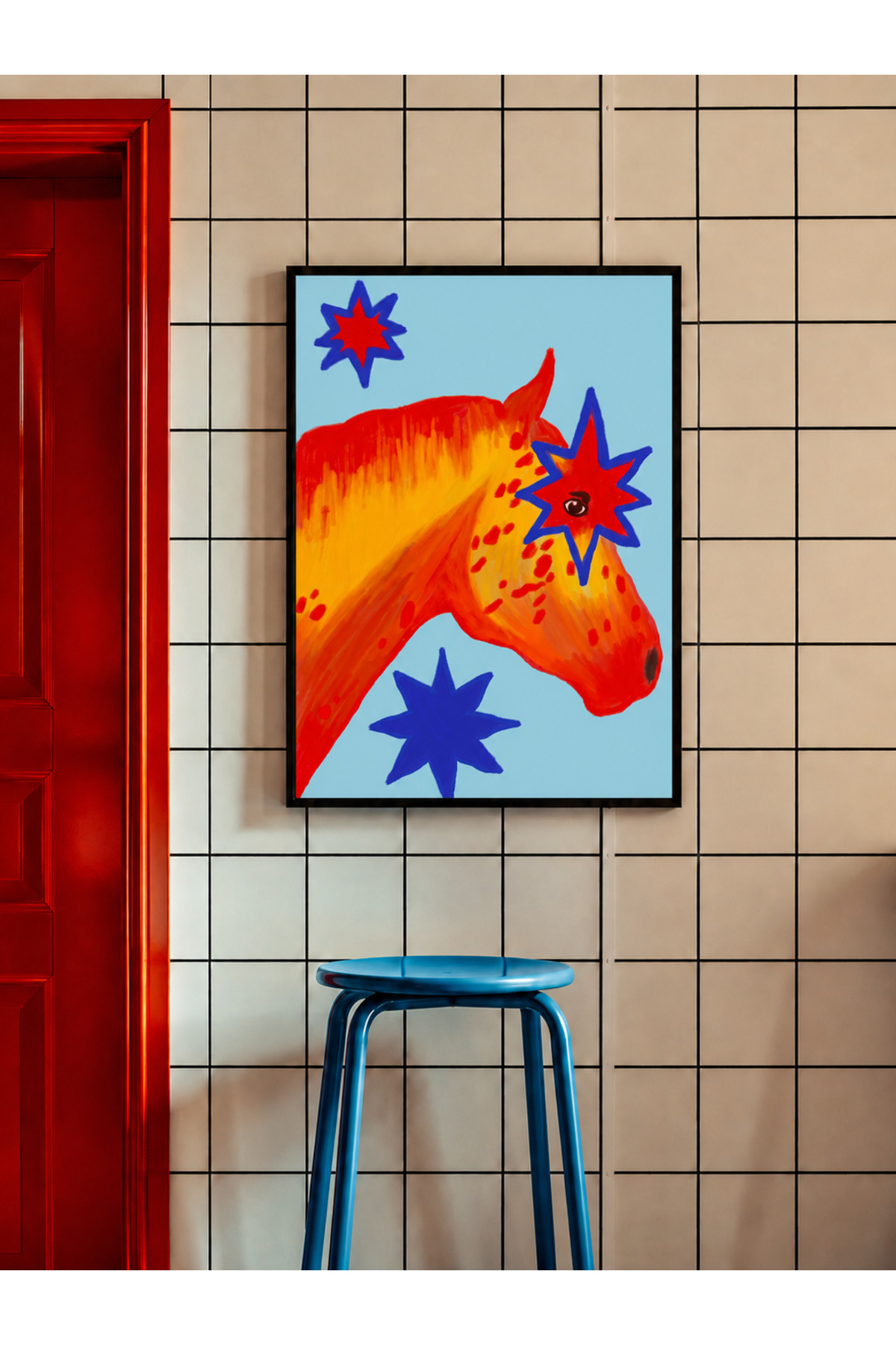 Renkli At İllüstrasyonu Poster, Modern Pop Art ve Eğlenceli Duvar Dekoru Çerçevesiz