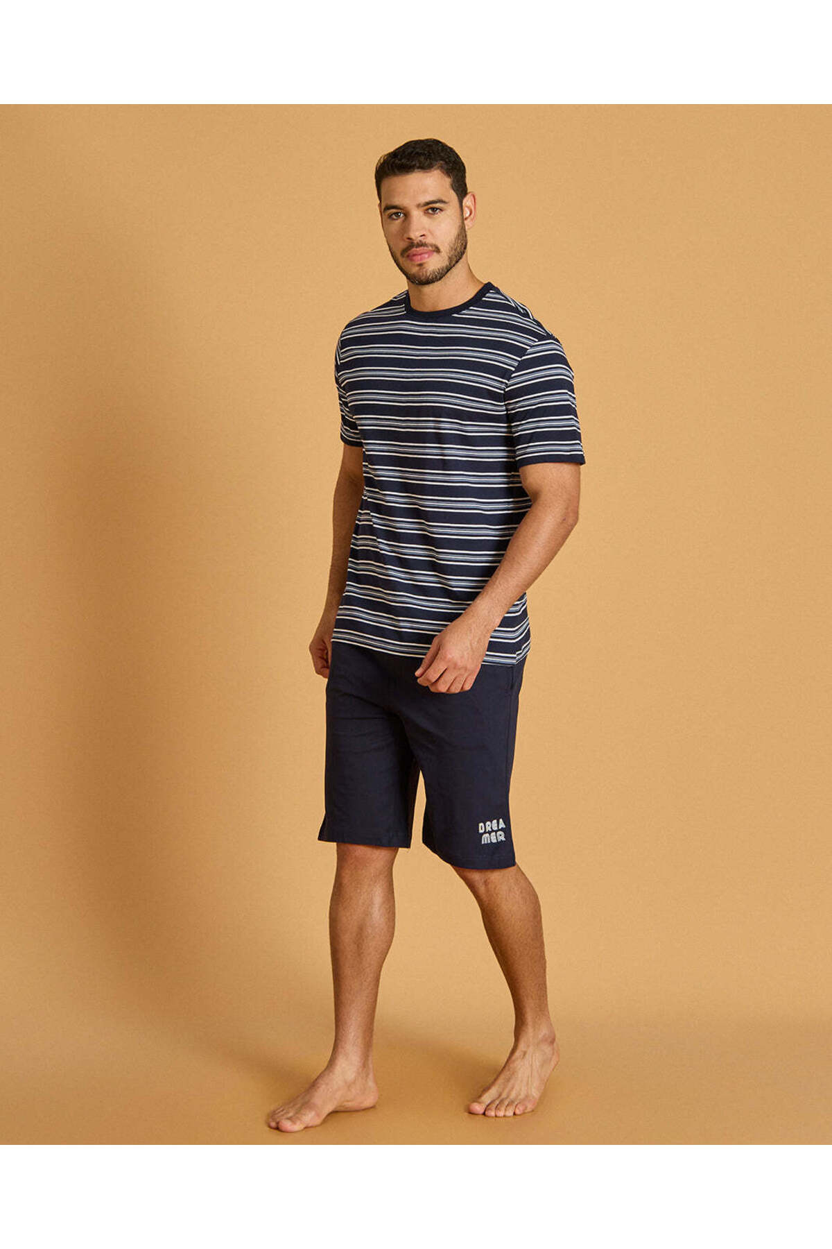 REDTAG Men Navy Stripe Pyjama Set