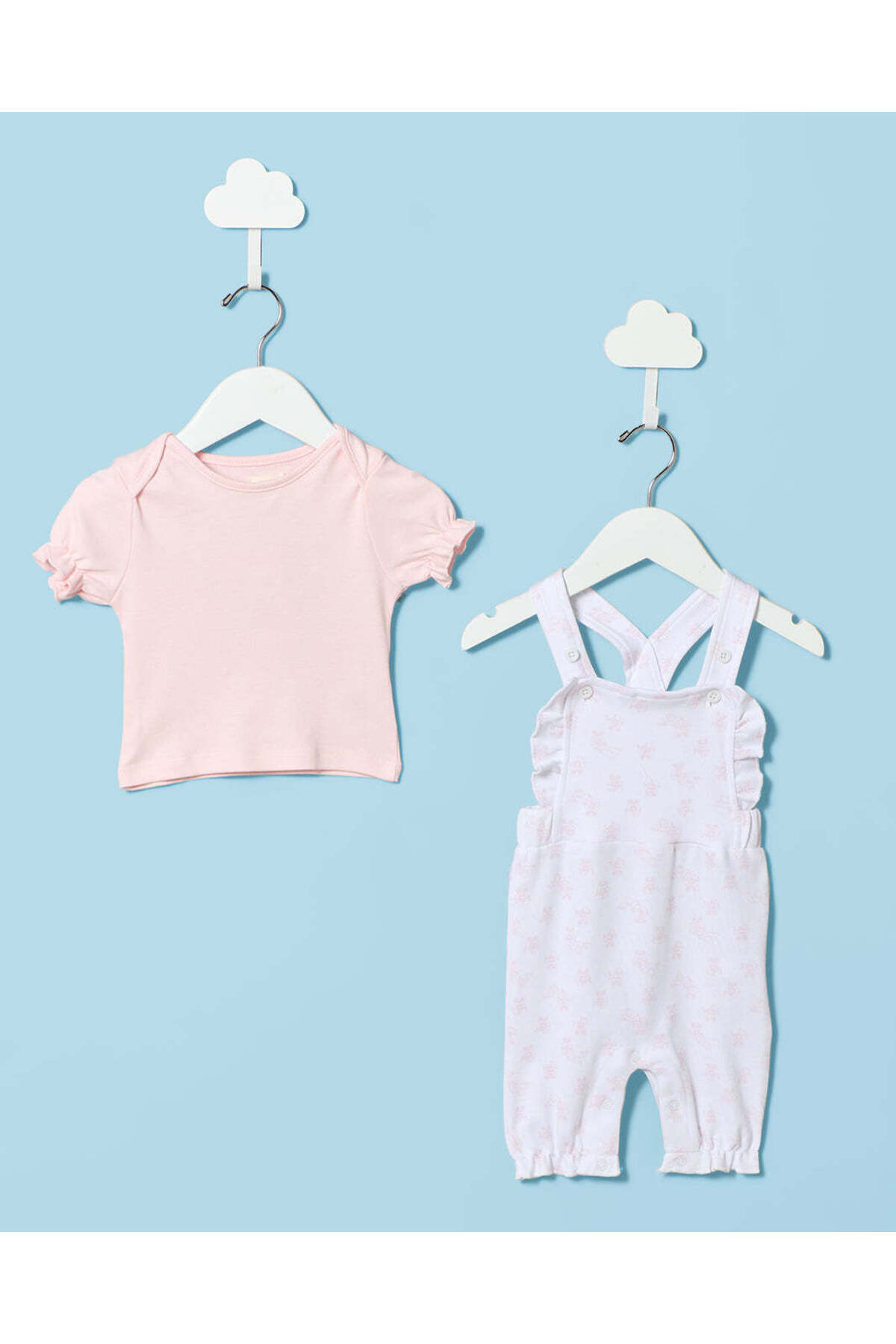 REDTAG Baby Girl Pink Romper Dungaree Set