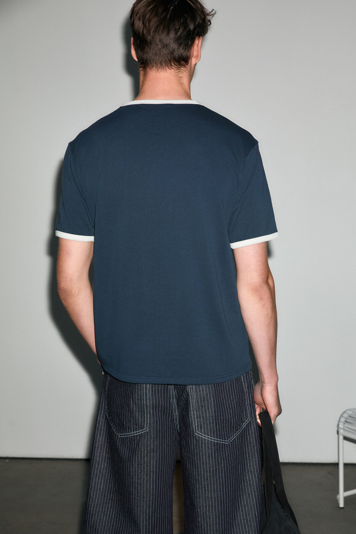 GRIMELANGE GOLONDRO Erkek %100 Organik Pamuklu Kontrast Biyeli Baskı Detaylı Regular Fit Lacivert T-Shirt görsel 5