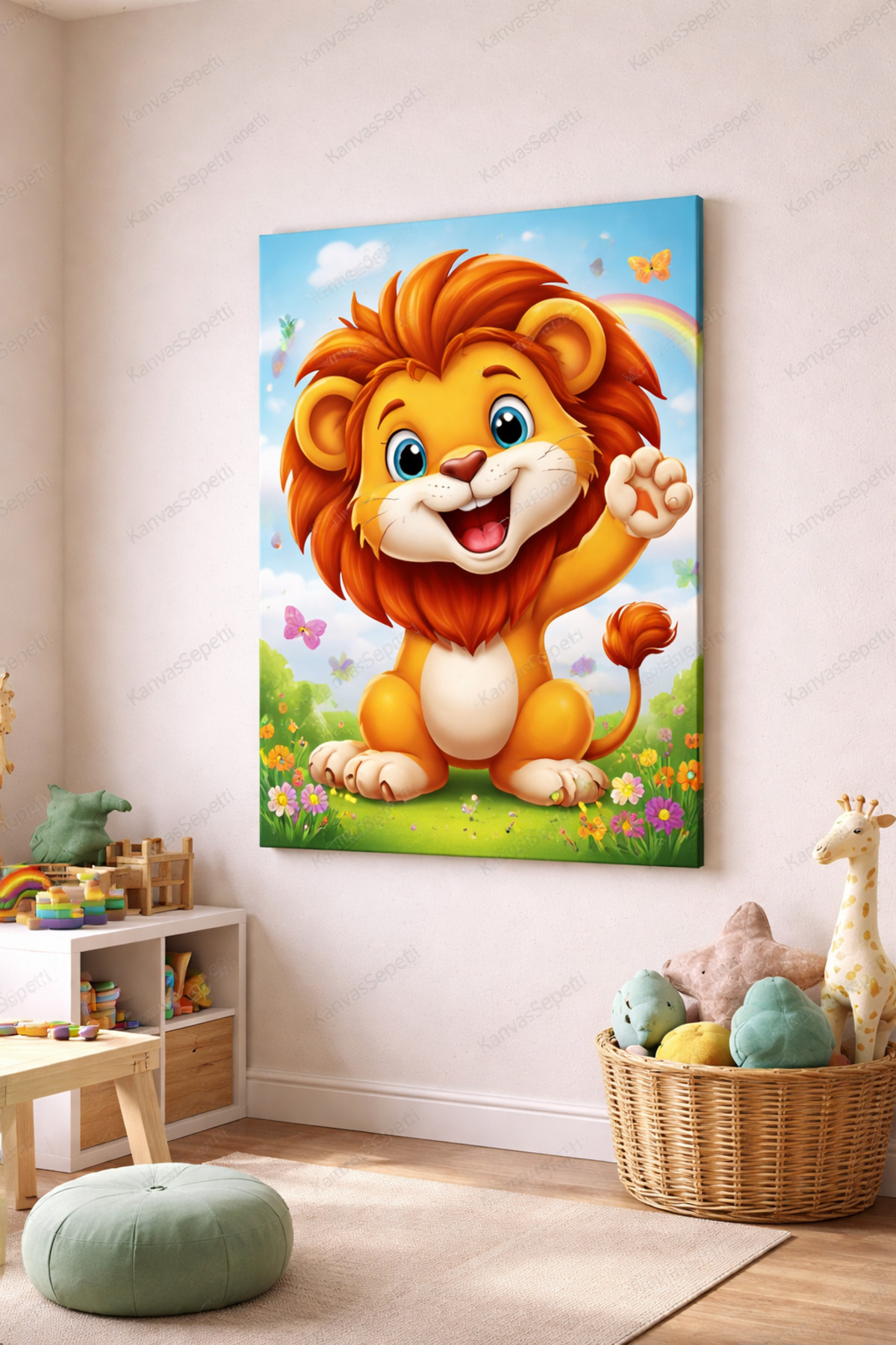 Sevimli Aslan Maskot, Eğlenceli Kanvas Tablo