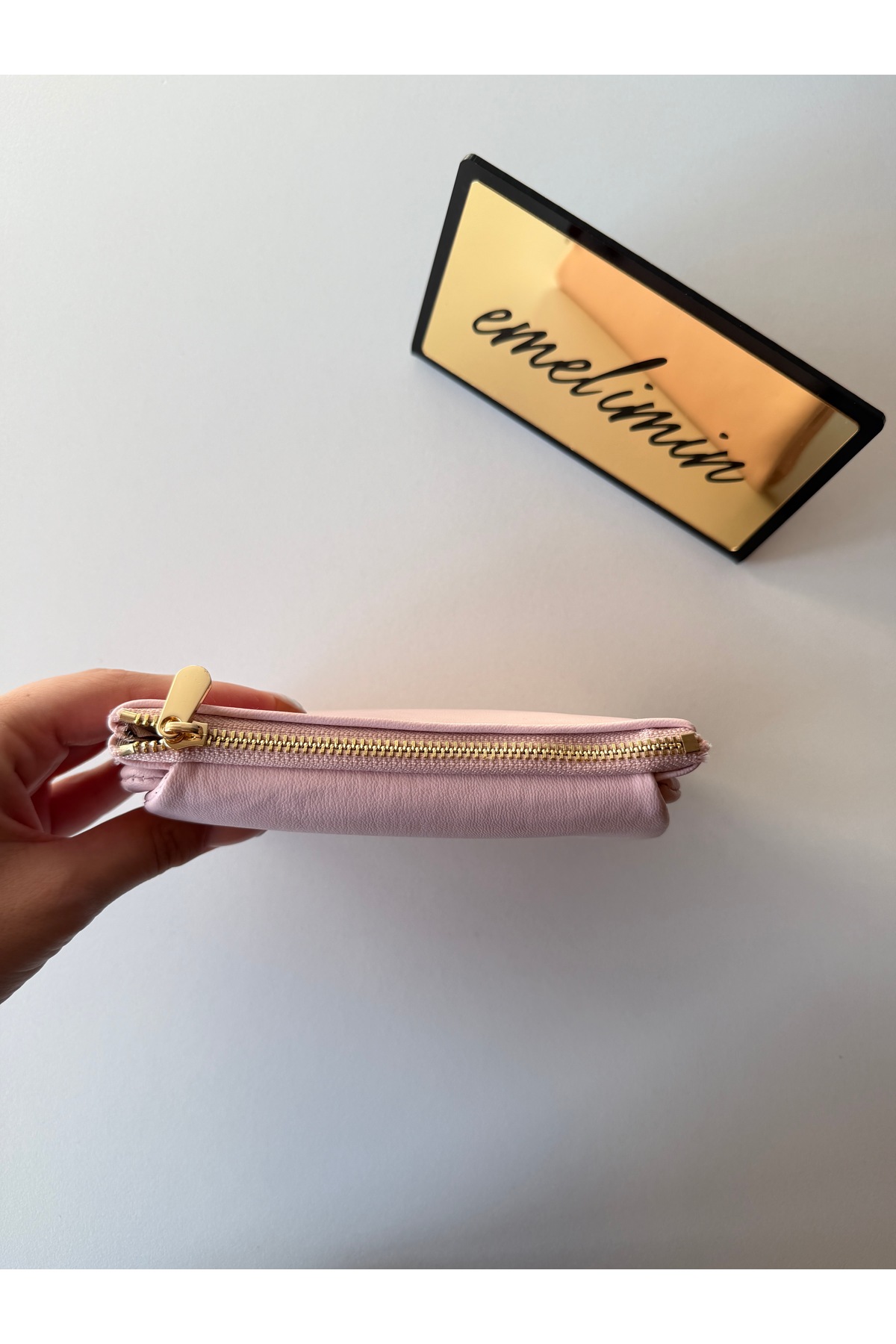 emelimin Kadın Pudra Pembe Küçük Cüzdan Çok Bölmeli Kartlık Bozuk Para Bölmeli Mini Cüzdan görsel 2