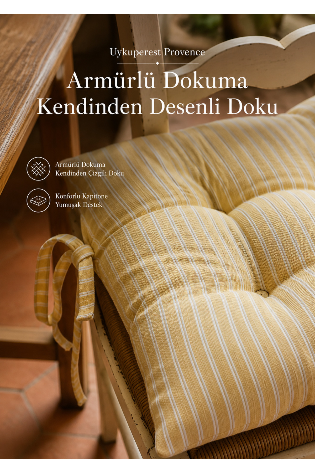Pastello Pofidik Sandalye Minderi 40x40 Bağcıklı 4 Puntolu Silikon Dolgulu Pamuk Bahçe Balkon Tekli detay