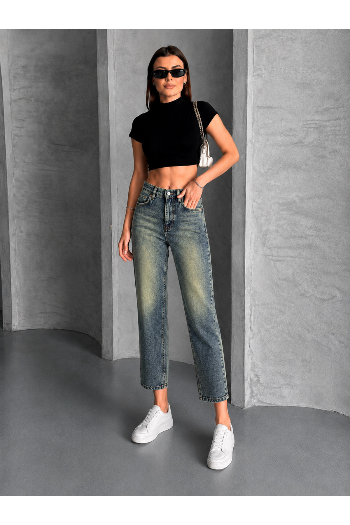 Safari Kadın Yüksek Bel Cropped Kalıp Dar Paça Jean Pantolon