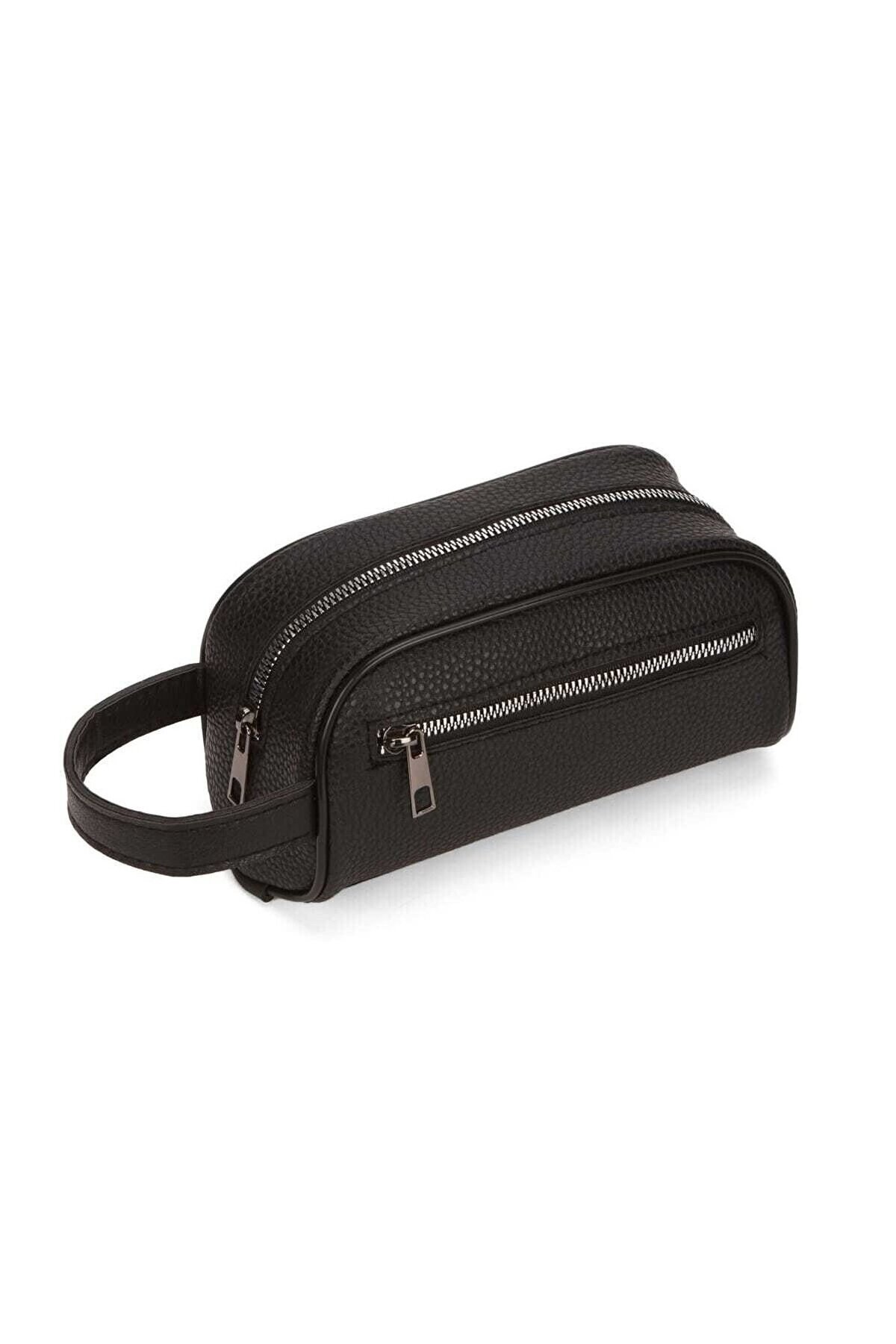 VIATOX NP- 2213 Mini Erkek Vegan Deri Portföy Clutch Traş Kozmetik Bakım ve Günlük El Çantası SİYAH görsel 3