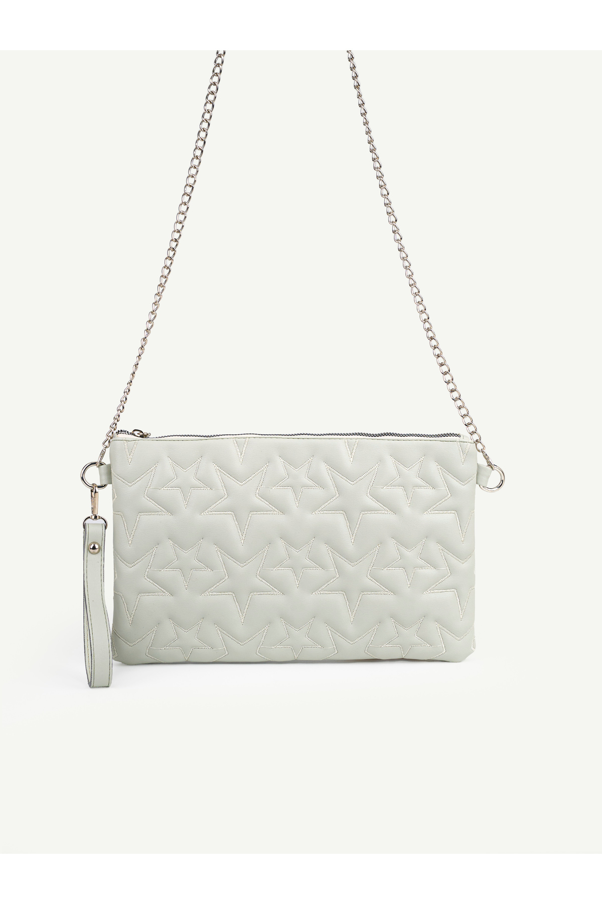 Kadın Yıldız Nakış İşlemeli Portföy El Çantası Bilek Askılı Saten Astarlı Clutch Çanta