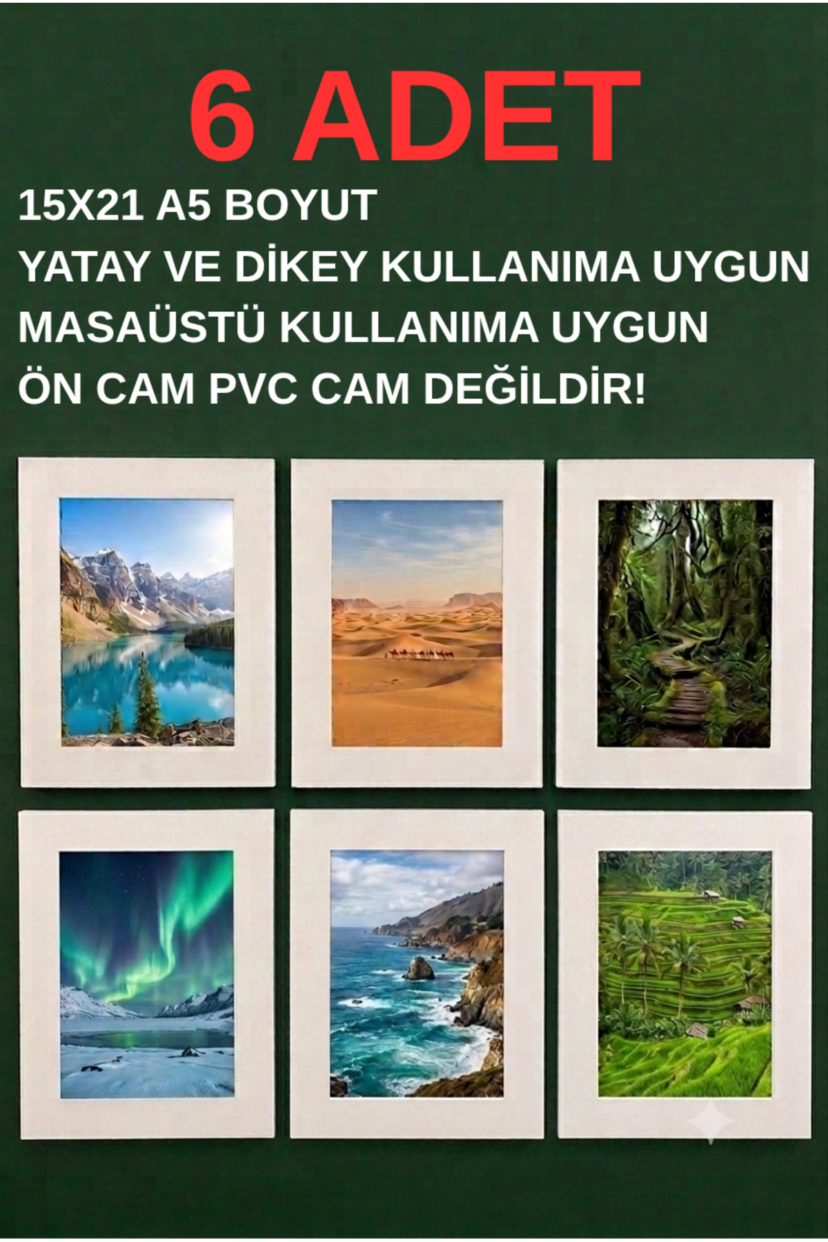 6 WHITE A5 15X21 PHOTO FRAMES SUITABLE FOR DESKTOP AND WALL USE