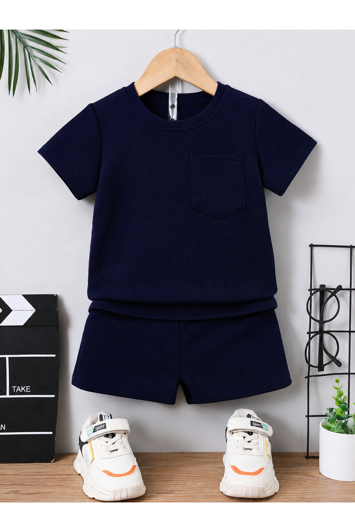 Cotton Waffle Fabric Pocket Detailed Summer 2-Piece Set