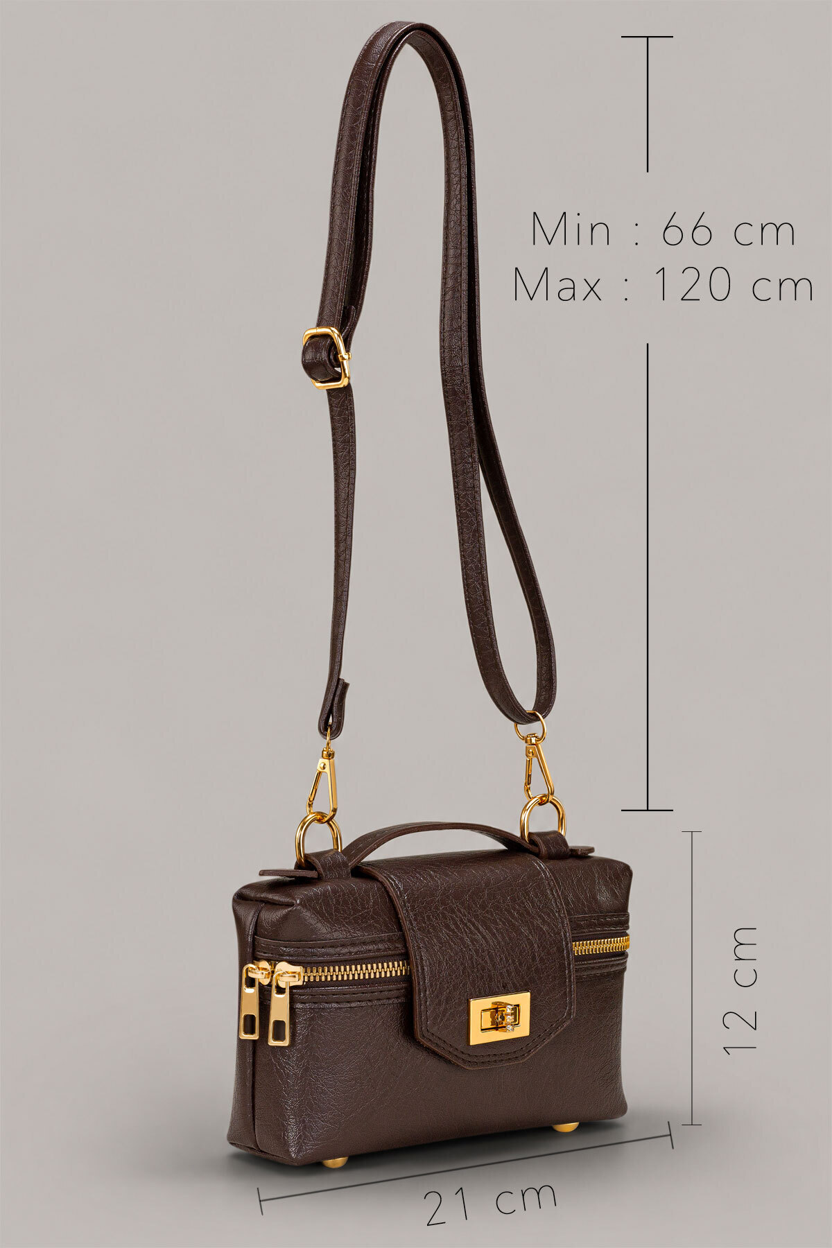 Housebags Kahverengi Gold Detaylı El ve Omuz Çantası görsel 6
