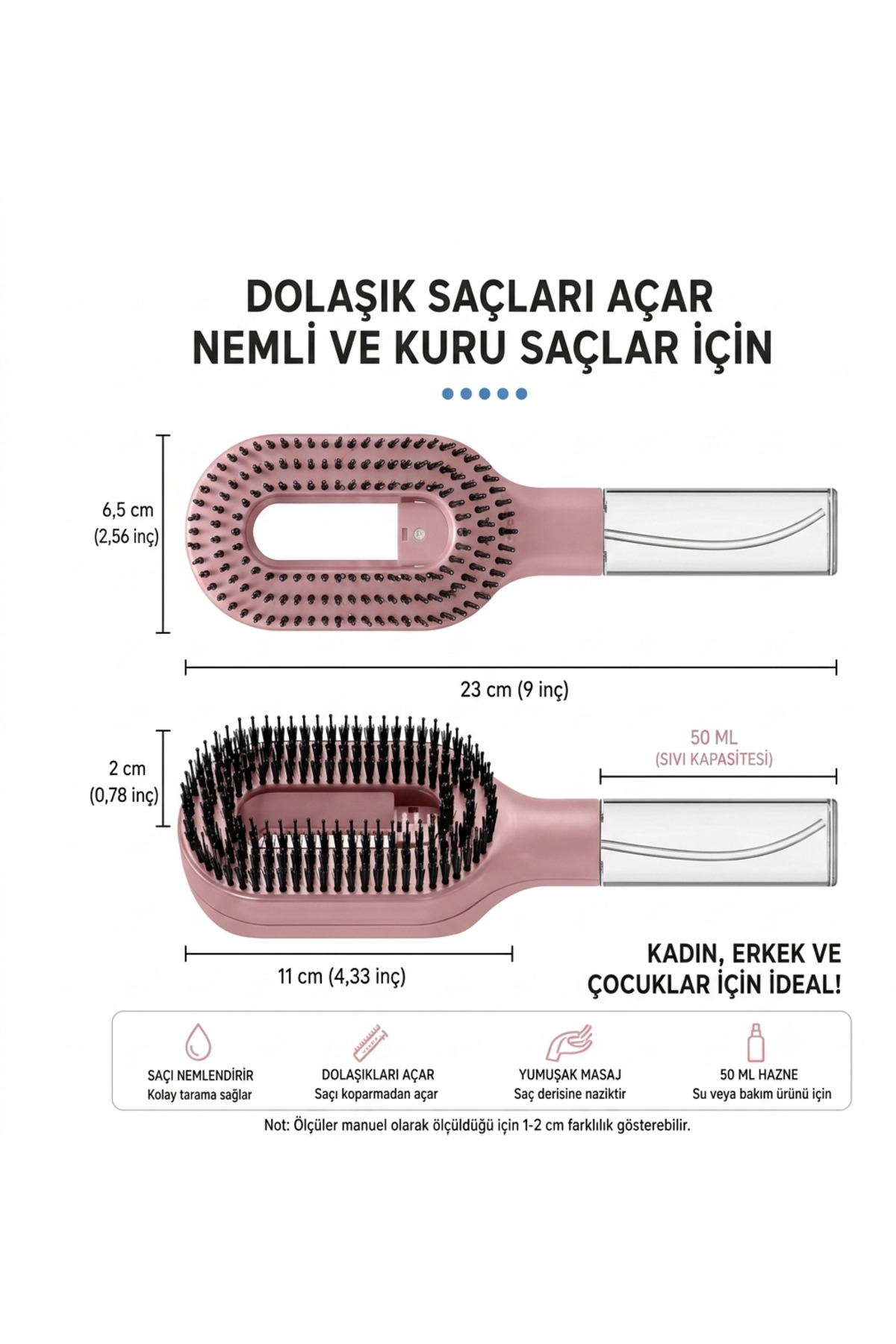 Spreyli Tarak Sprey Su Hazneli Saç Tarağı Dolaşık Açıcı Nemlendirici Elektriklenme Karşıtı Islak Kuru Kullanım — صورتی RYC-SPR-01 — تصویر 5 از 7