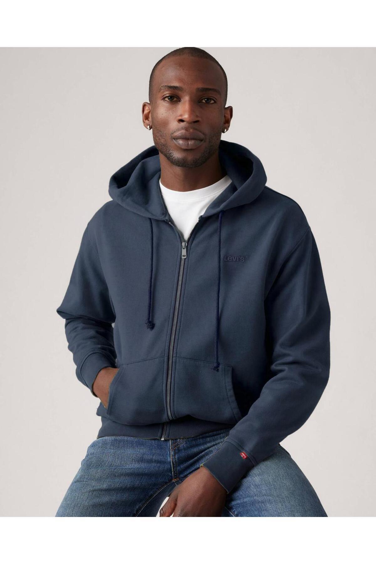 سویشرت مردانه کلاه‌دار زیپ‌دار سرمه‌ای - A7771-0001 لیوایز سویشرت Levi's