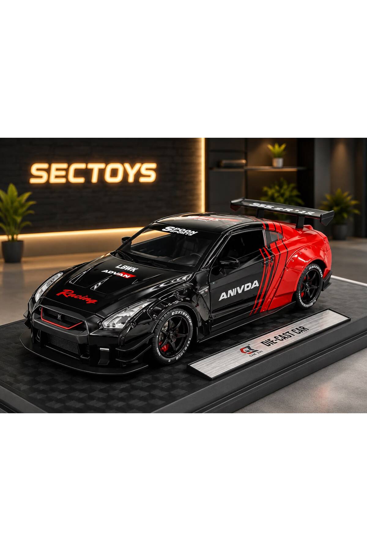 ユウカ 1/18 LB Nissan R35 レッド　エンジン付き scntoys Nissan GTR R35 Diecast Model Araba 1:24 Açılan Kapılar