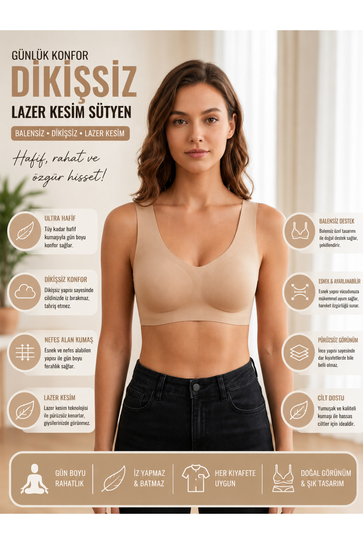 ARSIA Lazer Kesim Balensiz Dikişsiz Sütyen