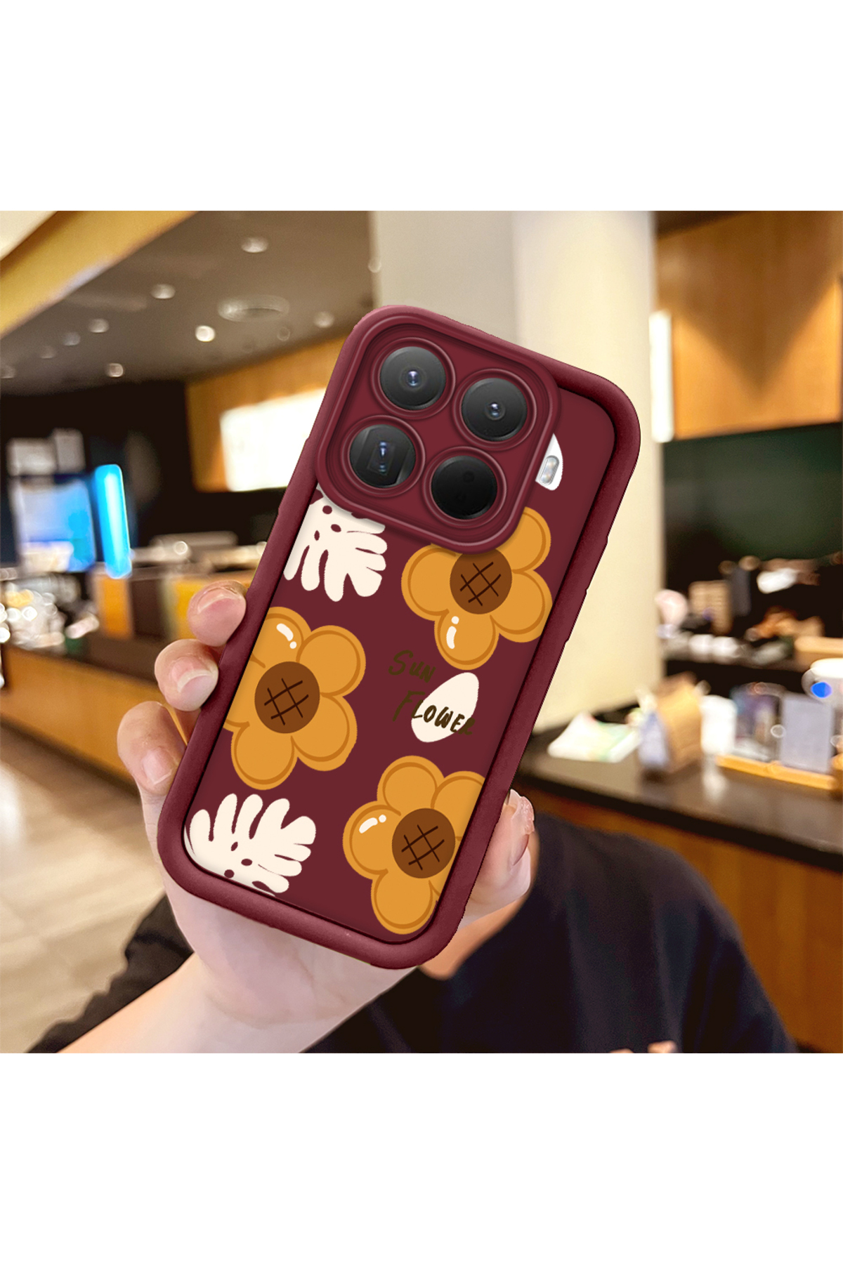 Mi 15T Pro Compatible Case Camera Protector Burgundy Silicone Couple Phone Case Floral Pattern