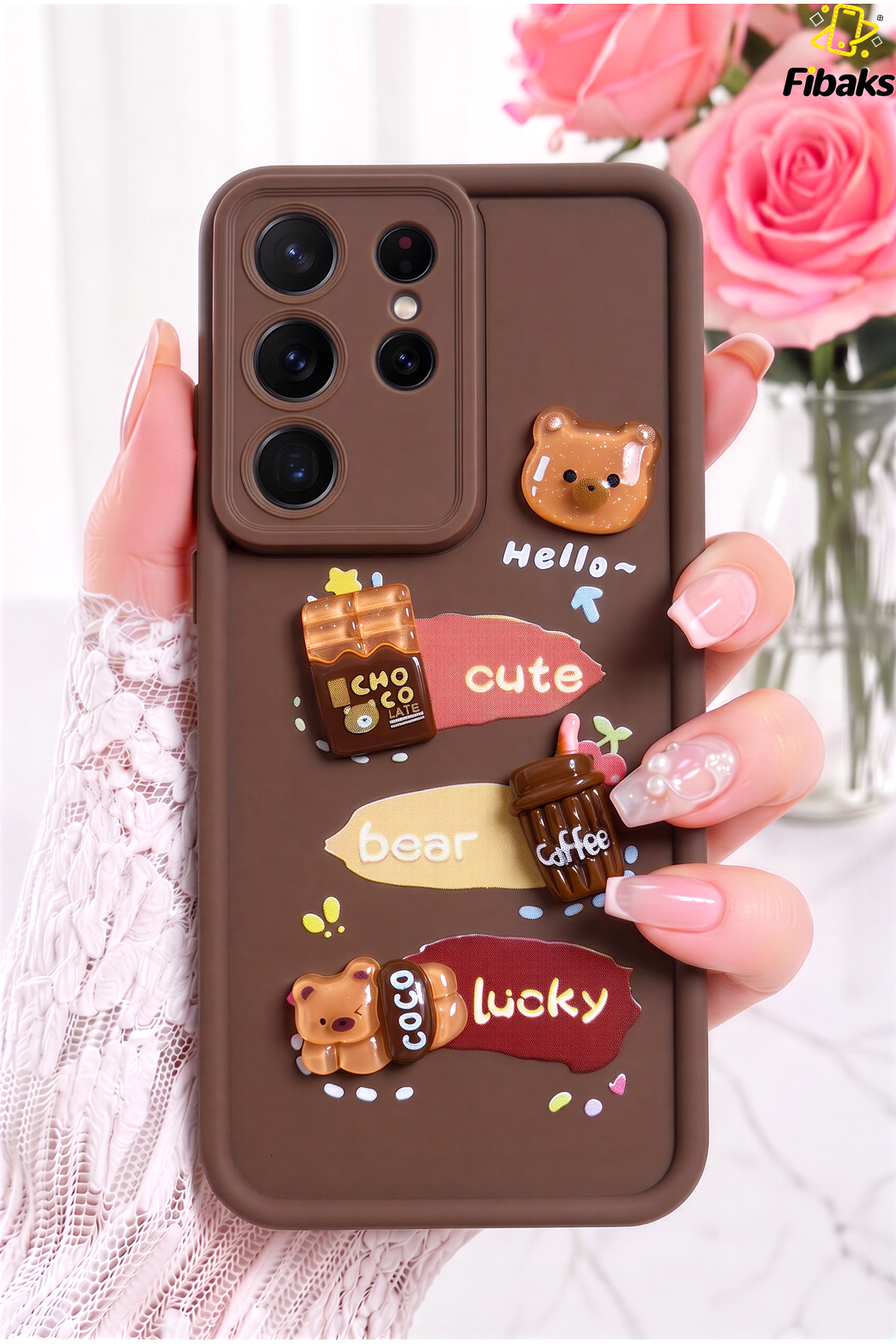 Galaxy S26 Ultra Case Design Patterned Camera Protected Teddy Bear Brown Soft Silicone Cover