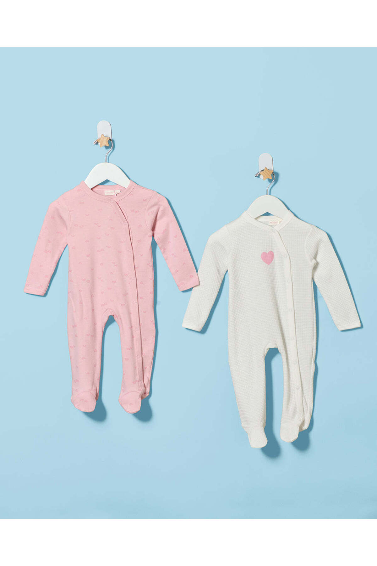 REDTAG Baby White And Pink Jacquard 2 Pieces Sleepsuit Set