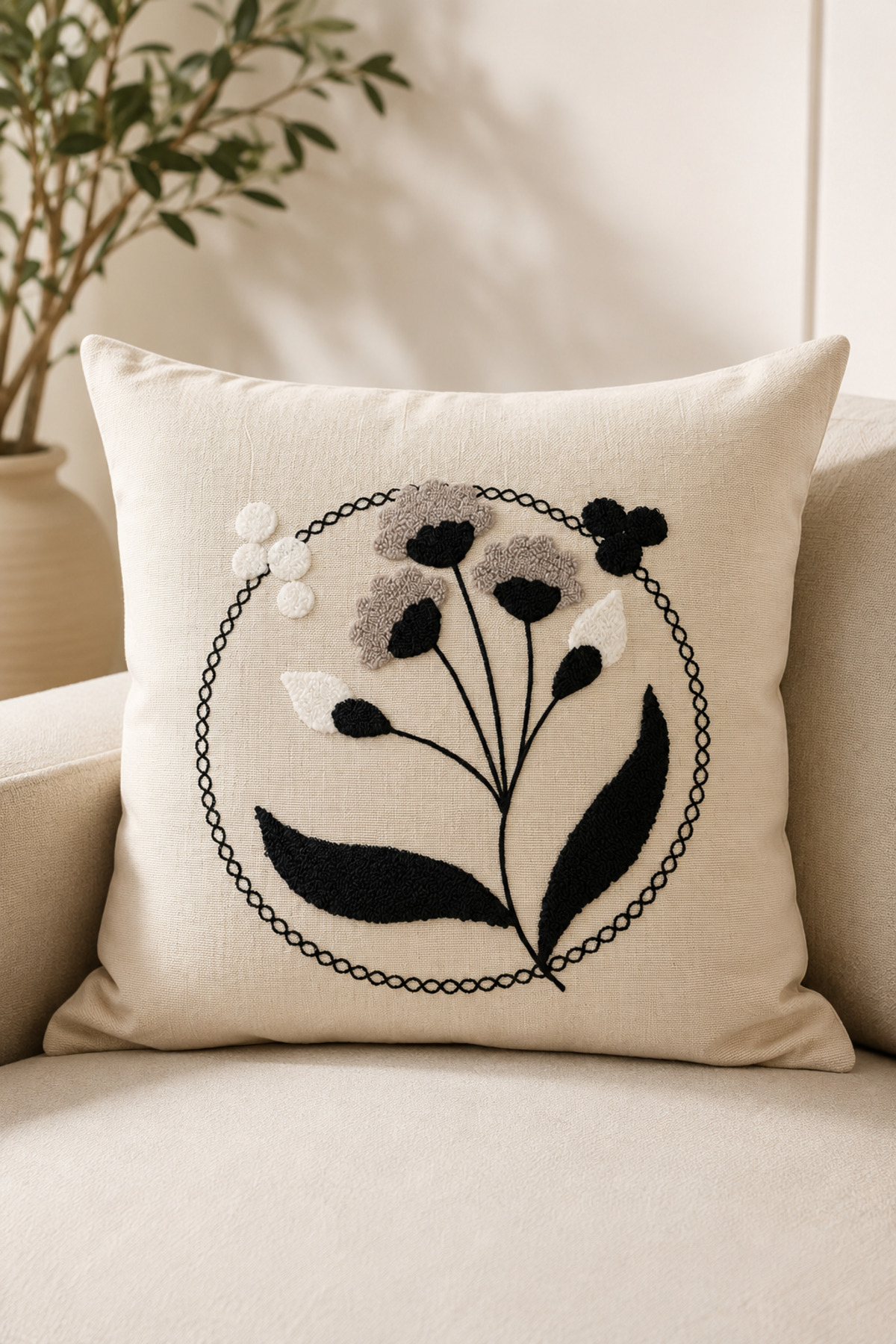 Dekoratif Punch Kırlent Kılıfı Keten Kumaş Gizli Fermuarlı 43x43