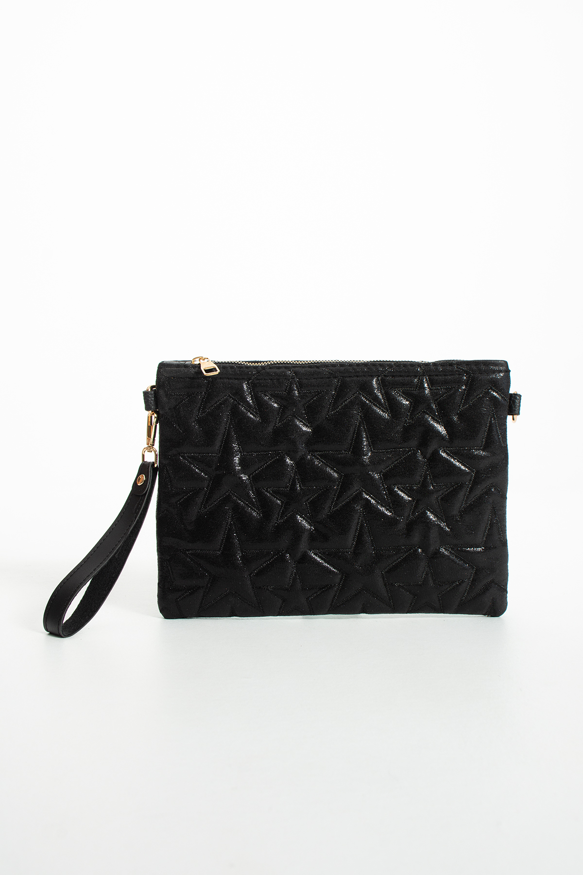 LUNABLU Yıldız Nakış İşlemeli Portföy Zincirli ve Bilek Askılı El Çantası Saten Astarlı Clutch Çanta