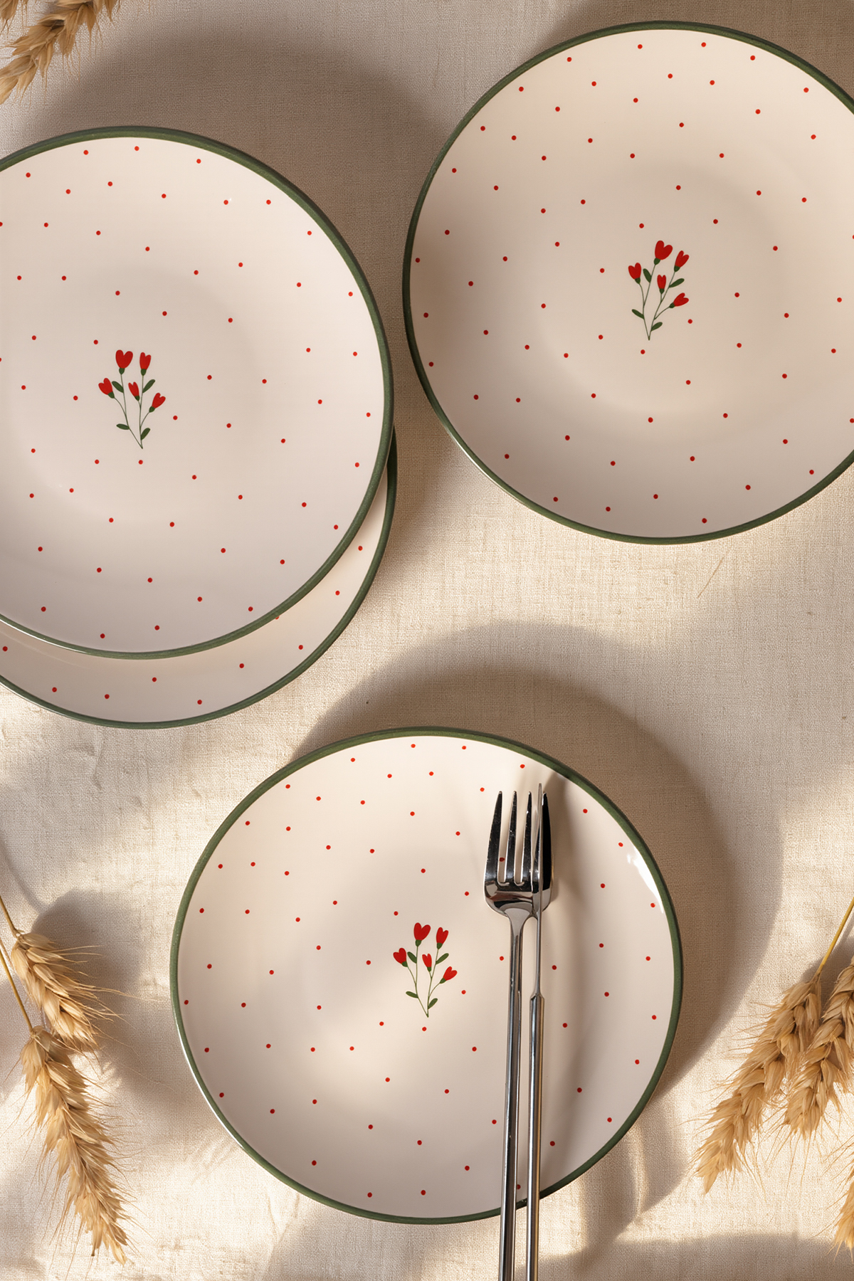 Keramika Red Bloom Pasta Plate 20 cm 4 Pieces 23974