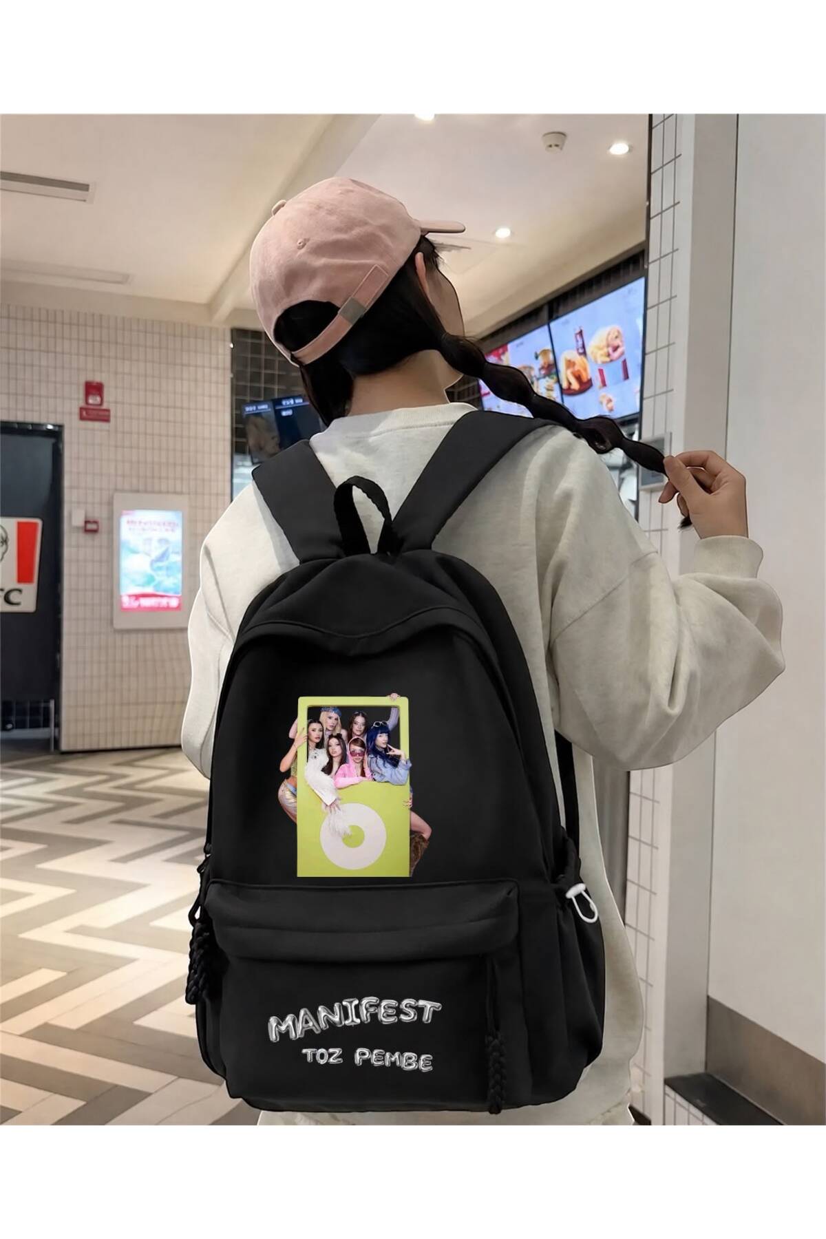 DEEFWEAR Siyah Manifest Toz Pembe Baskılı Okul,Dershane,Kurs Sırt Çantası