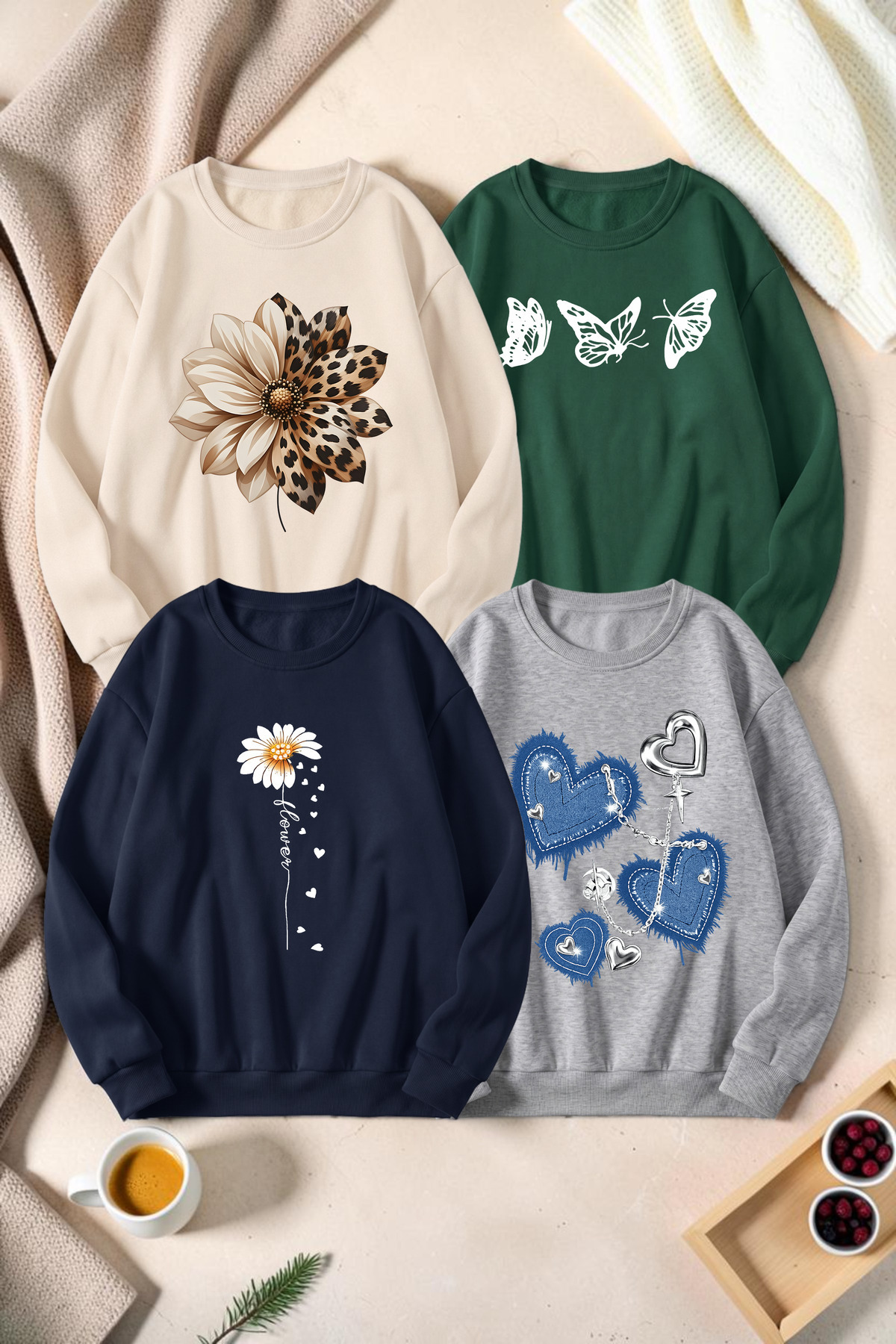 Beige, Green, Navy Blue, Gray