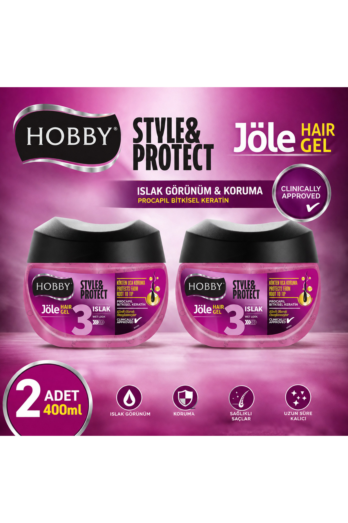 Hobby Saç Jölesi Style Protect Islak Görünüm Yeni Paket 400 ml 2 Adet — NCF--Islak400ikiliset
