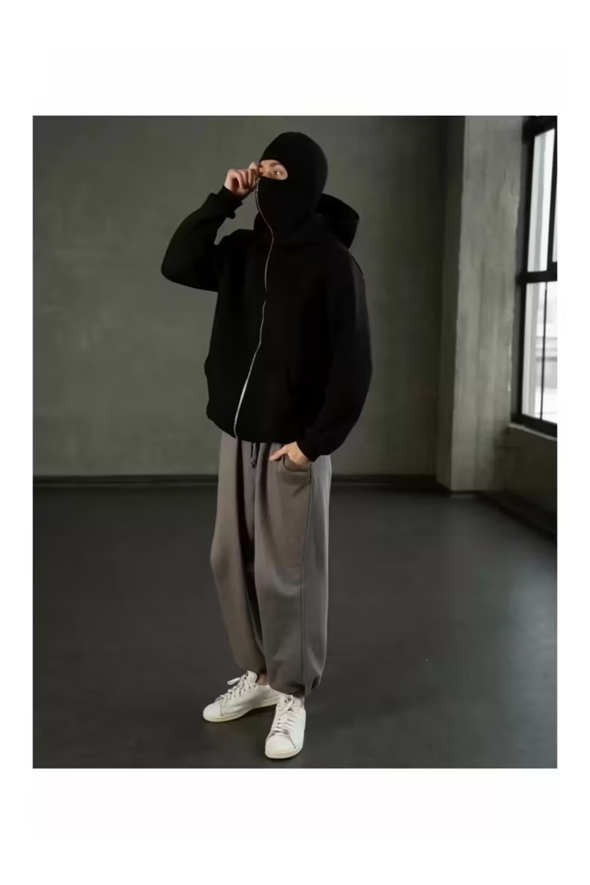 AZIZI TEKSTIL Kar Maskeli Ninja Unisex Sweatshirt Hırka 2iplik kalın polar görsel 2