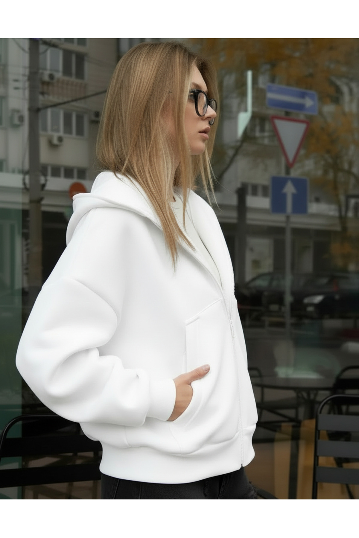 YAKAMEL KADIN OVERSİZE KAPÜŞONLU FERMUARLI HIRKA SWEATSHIRT görsel 2