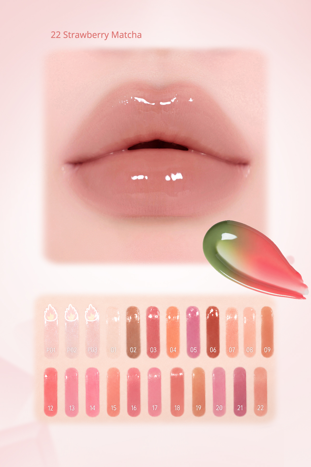 Dudaklara Dolgun&Işıltılı Görünüm Sunan Gloss Ink Glasting Lip Gloss (22 Strawberry Matcha) — قهوه‌ای 5568 — تصویر 4 از 9