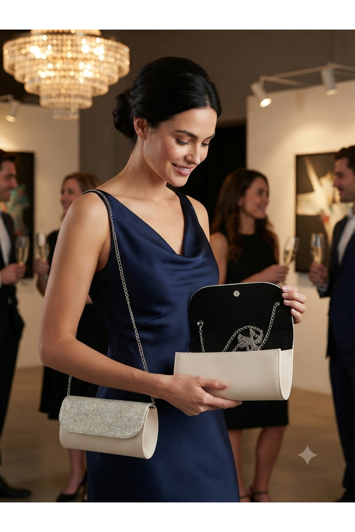 Genel Markalar Zerafet Store SİM DETAYLI KREM ABİYE ÇANTA & ZİNCİRLİ ŞIK GECE ÇANTASI görsel 2