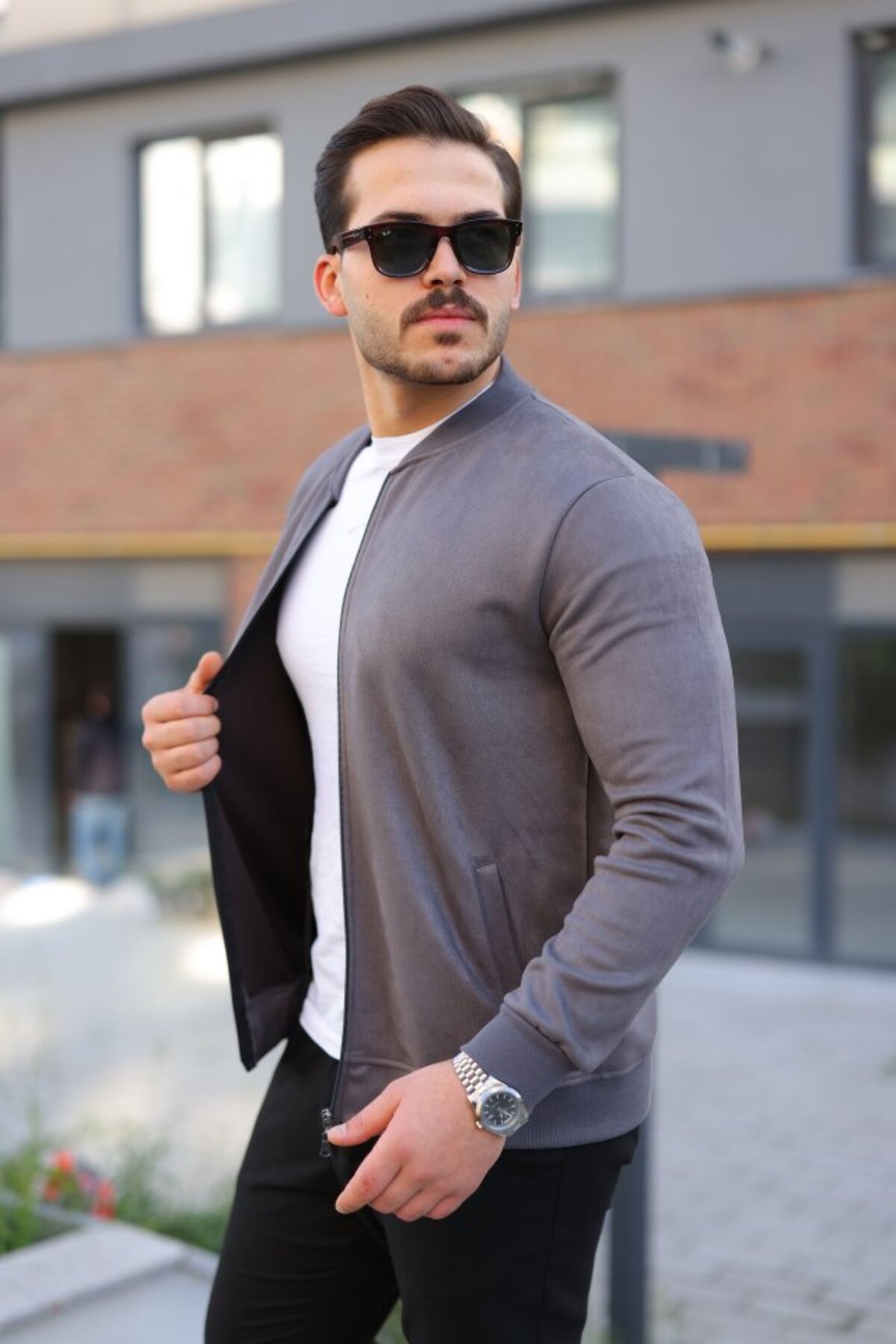 MDKConceptShop Erkek Scuba Süet Kumaş Bomber Hırka görsel 4